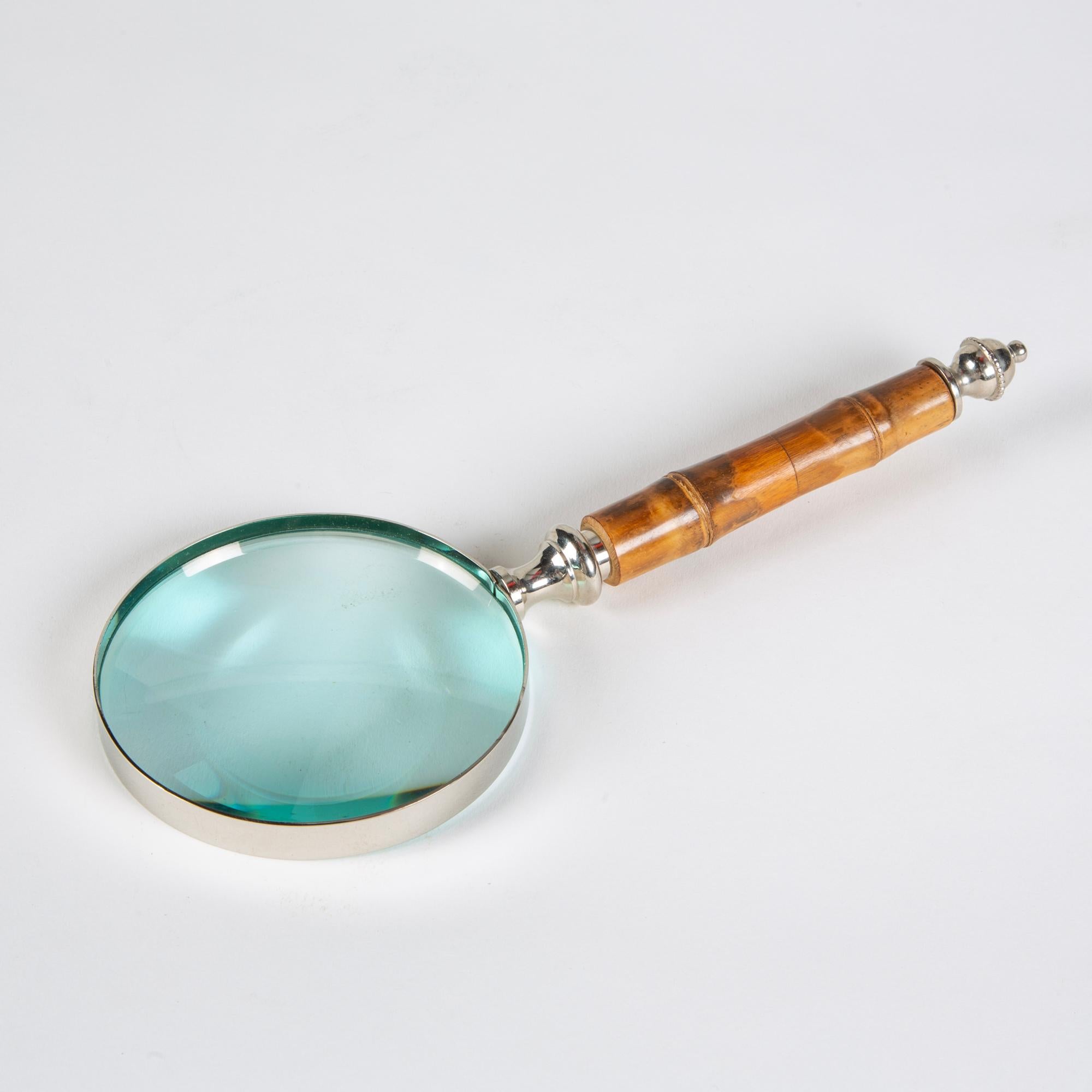 Magnifying Glass with Bamboo Handle In Good Condition In Los Angeles, CA