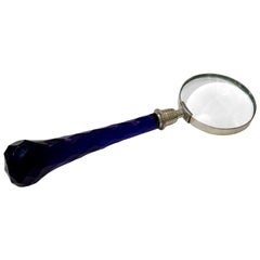 Vintage Magnifying Glass with Faceted Bristol Blue Glass Handle