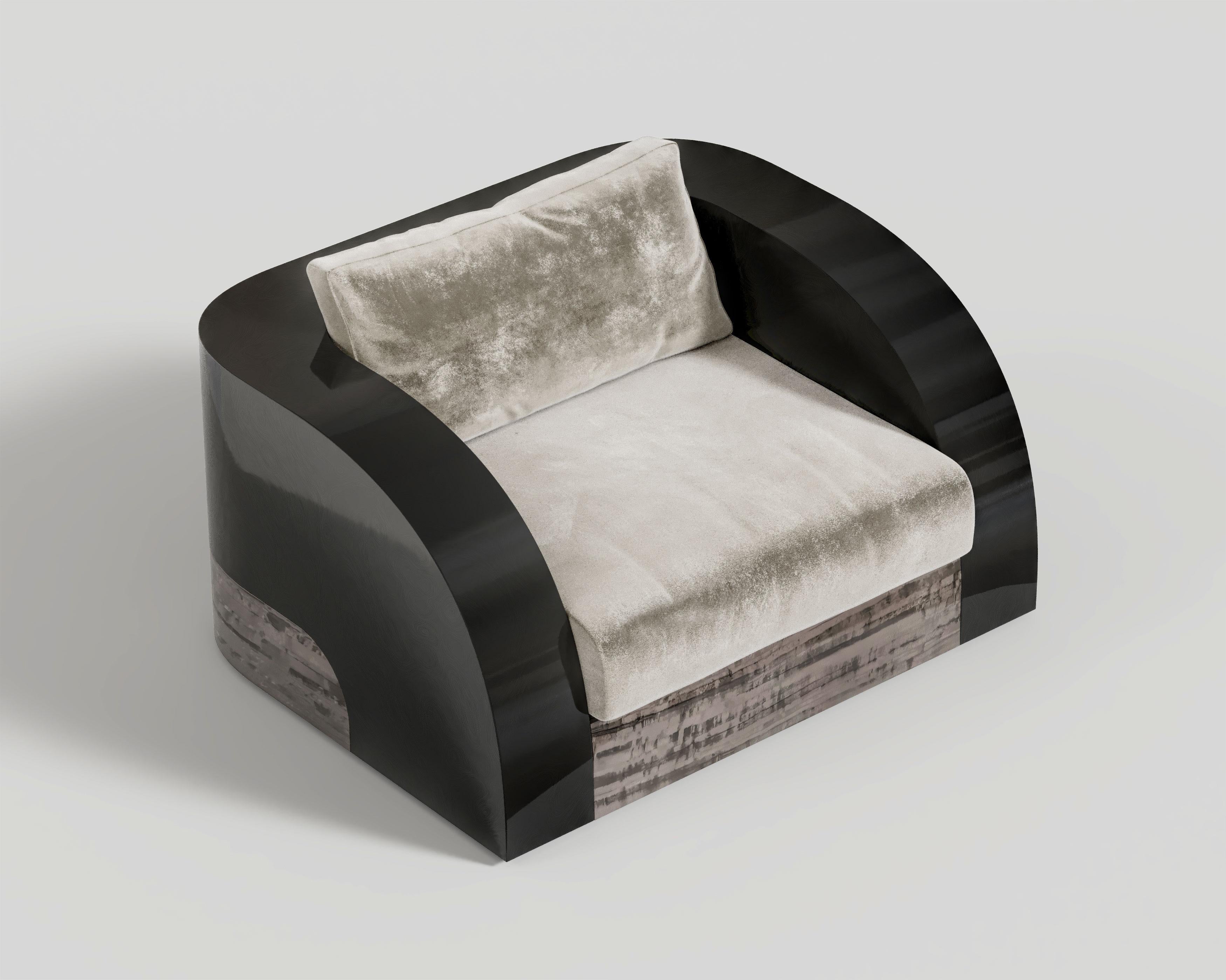 Contemporary Magno Club Chair in Black Lacquer and Eucalyptus by Palena Furniture For Sale