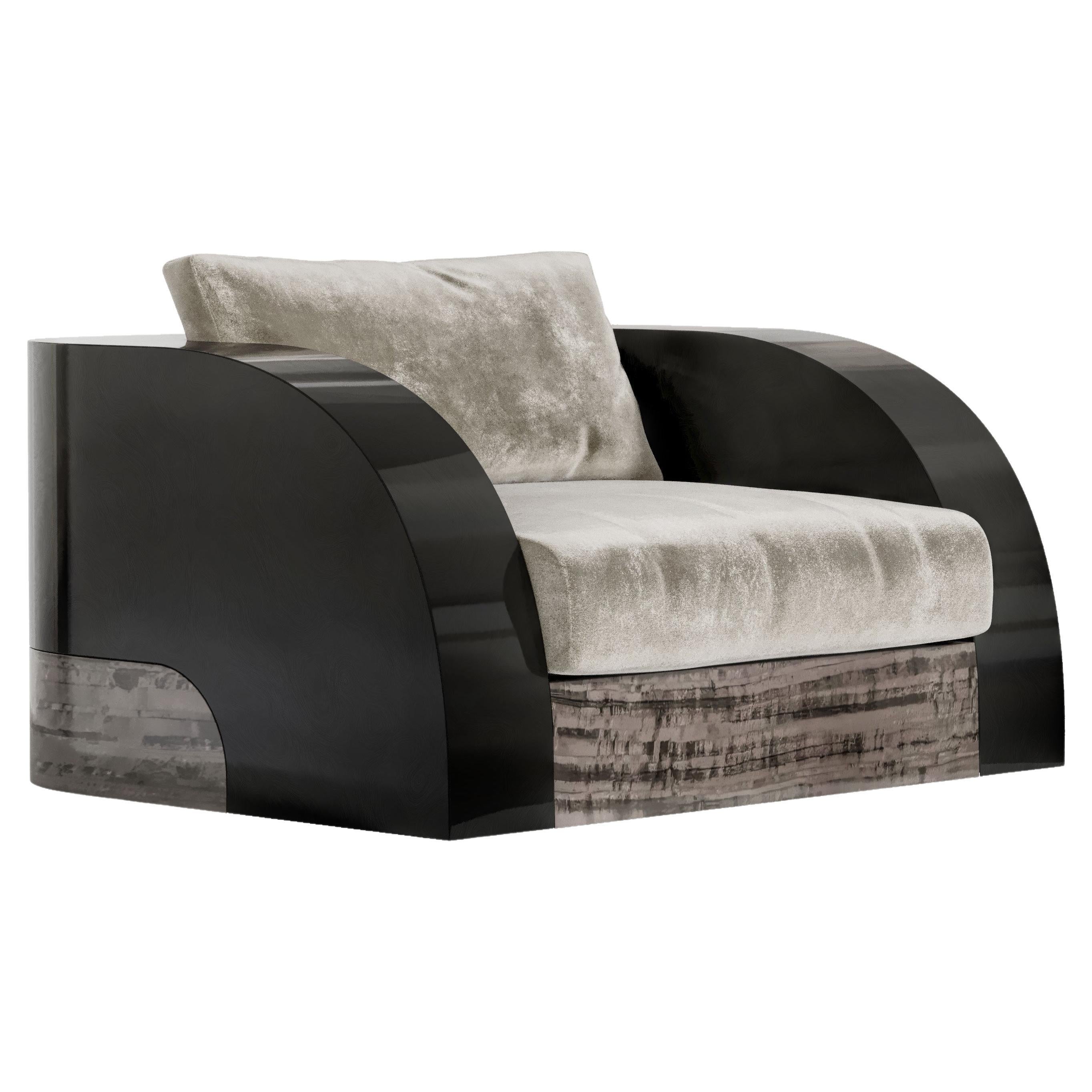 Fauteuil club Magno en laque noire et eucalyptus par Palena Furniture