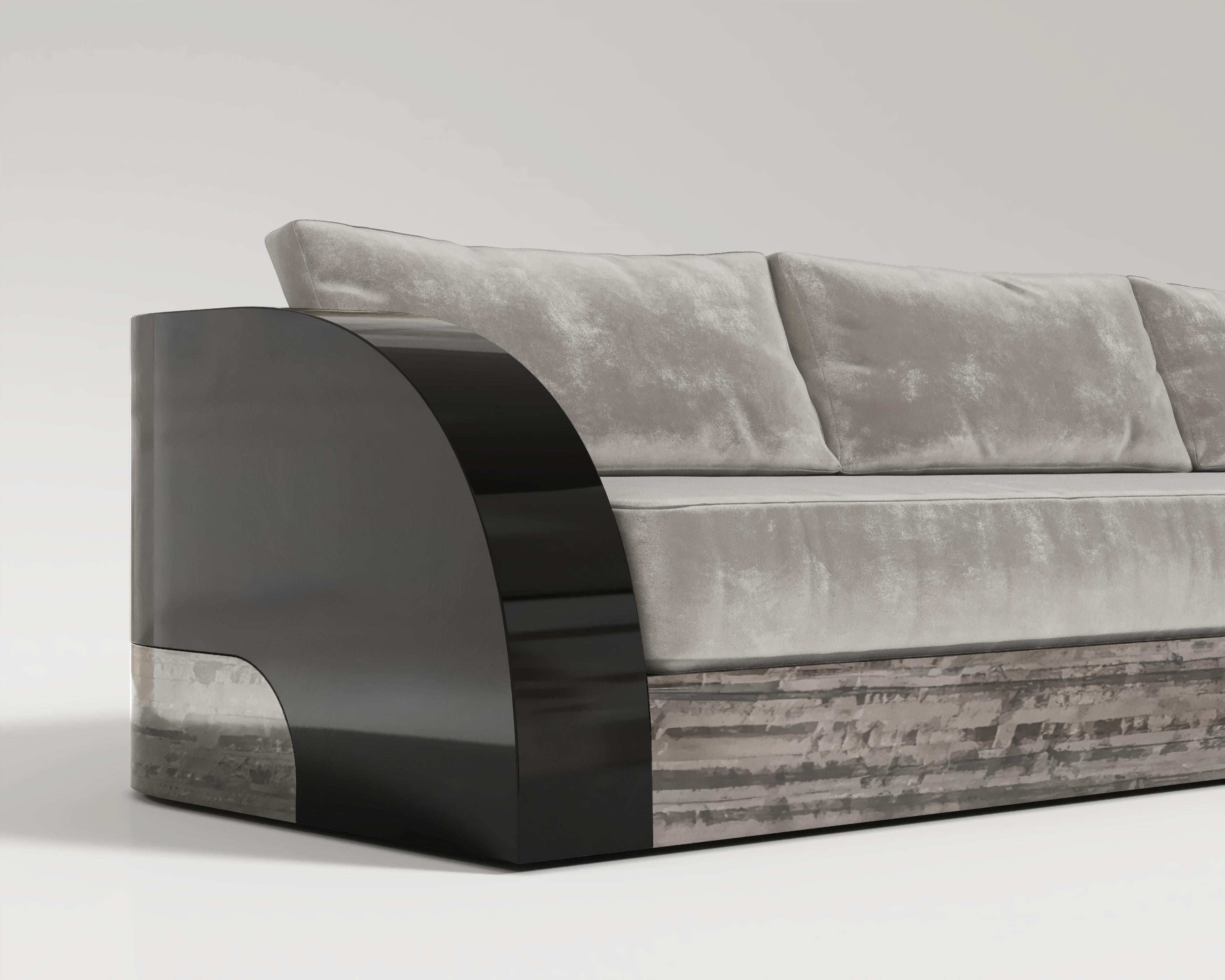 Magno Sofa in Eucalyptus and Black Lacquer by Palena Furniture   In New Condition For Sale In Istanbul, TR