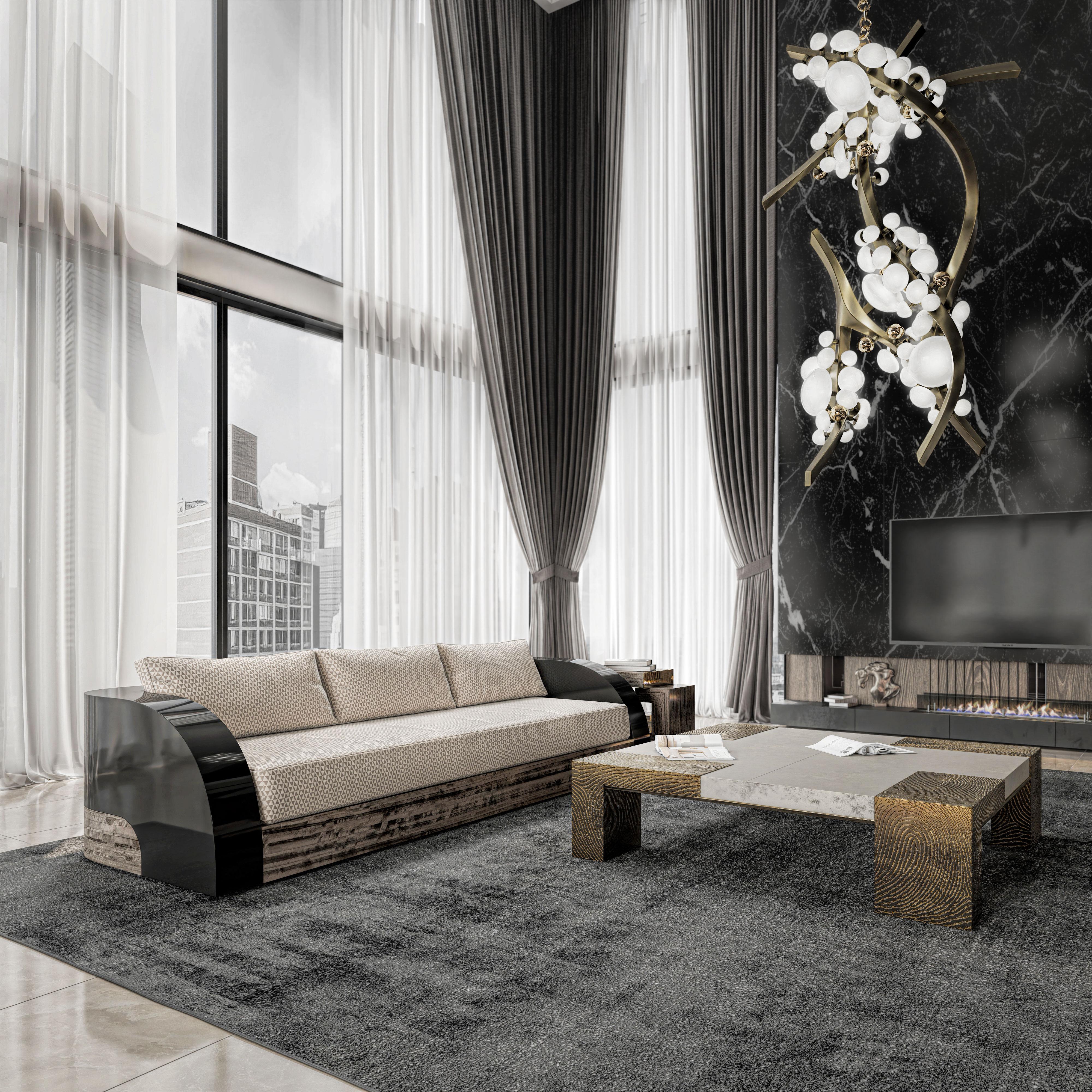 Brass Magno Sofa in Eucalyptus and Black Lacquer by Palena Furniture   For Sale