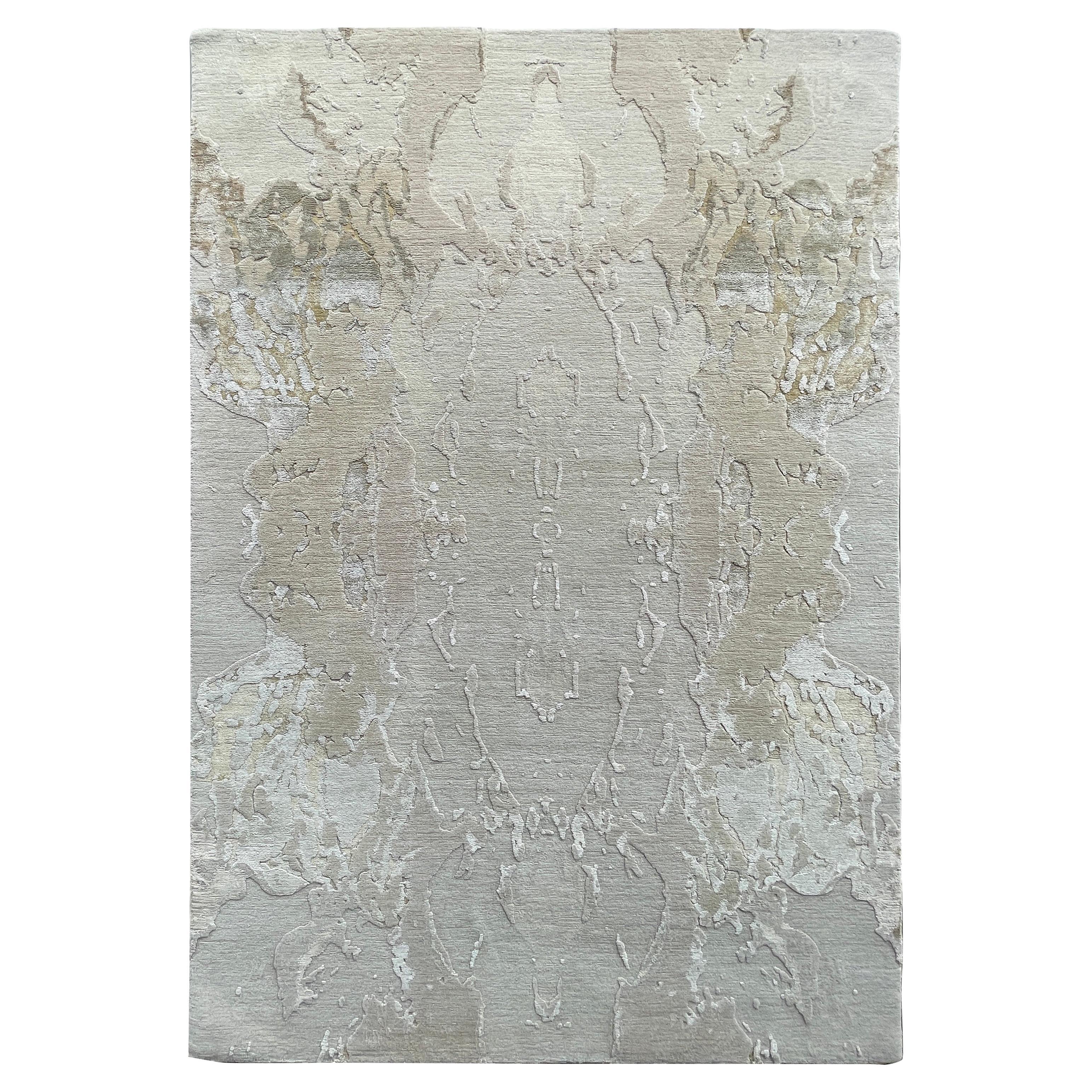 "Magnolia" Abstract Contemporary Rug in Himalayan Wool and Chinese Silk
