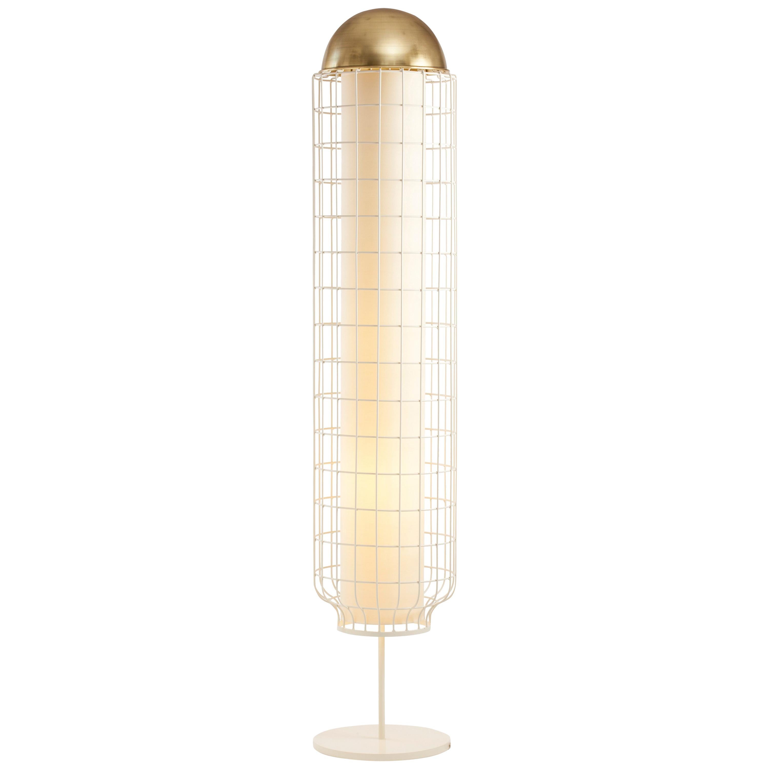 21st Century Art Deco Magnolia Floor Lamp Ivory and Polished Brass
