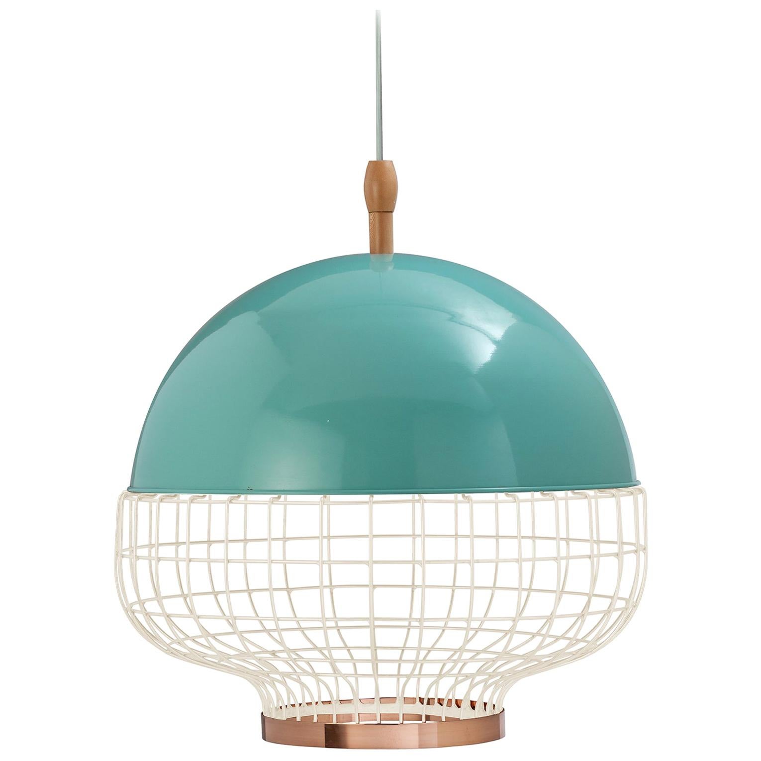 21st Century Art Deco Magnolia I Pendant Lamp Mint Green, Ivory and Copper For Sale
