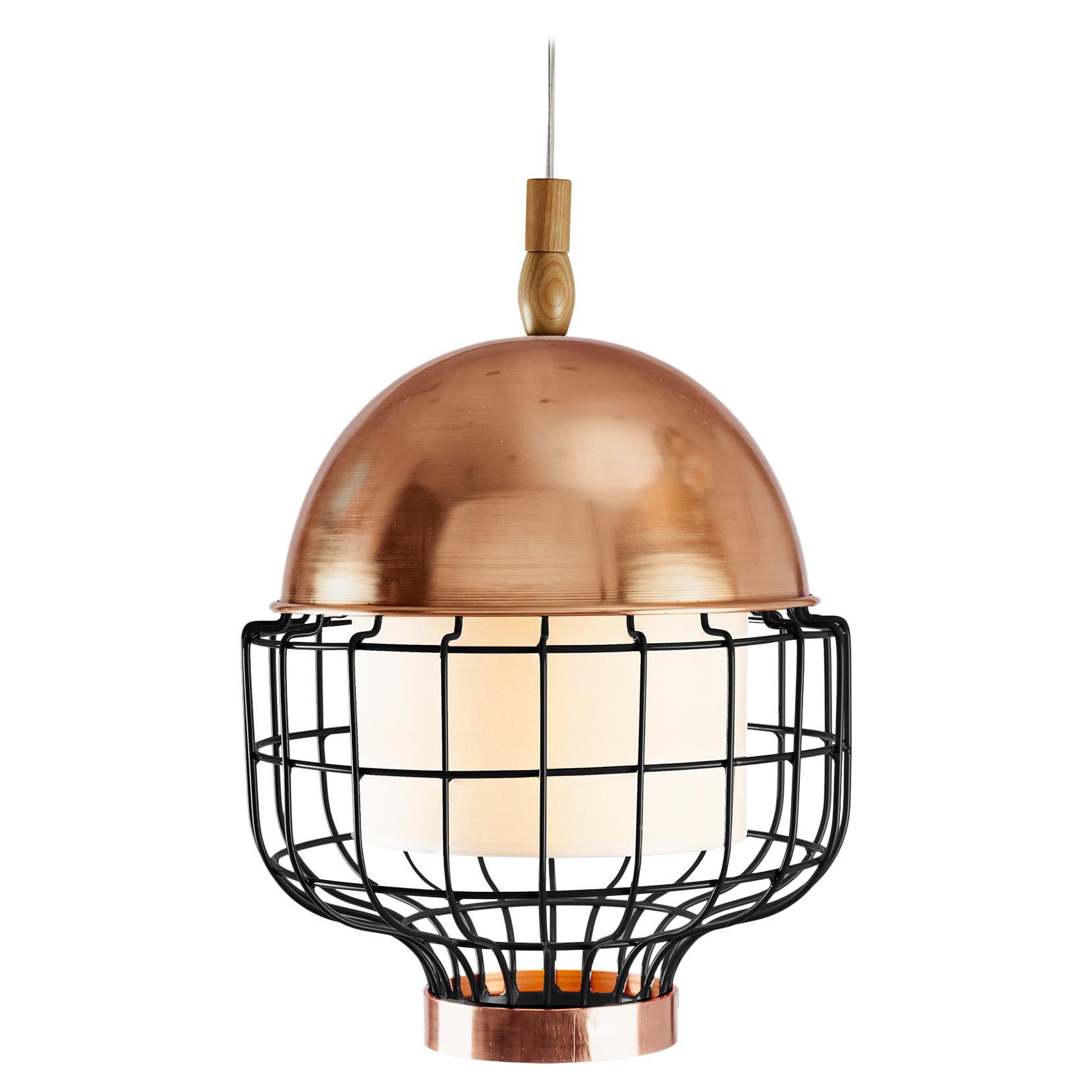 21st Century Art Deco Magnolia III Pendant Lamp Polished Copper and Black