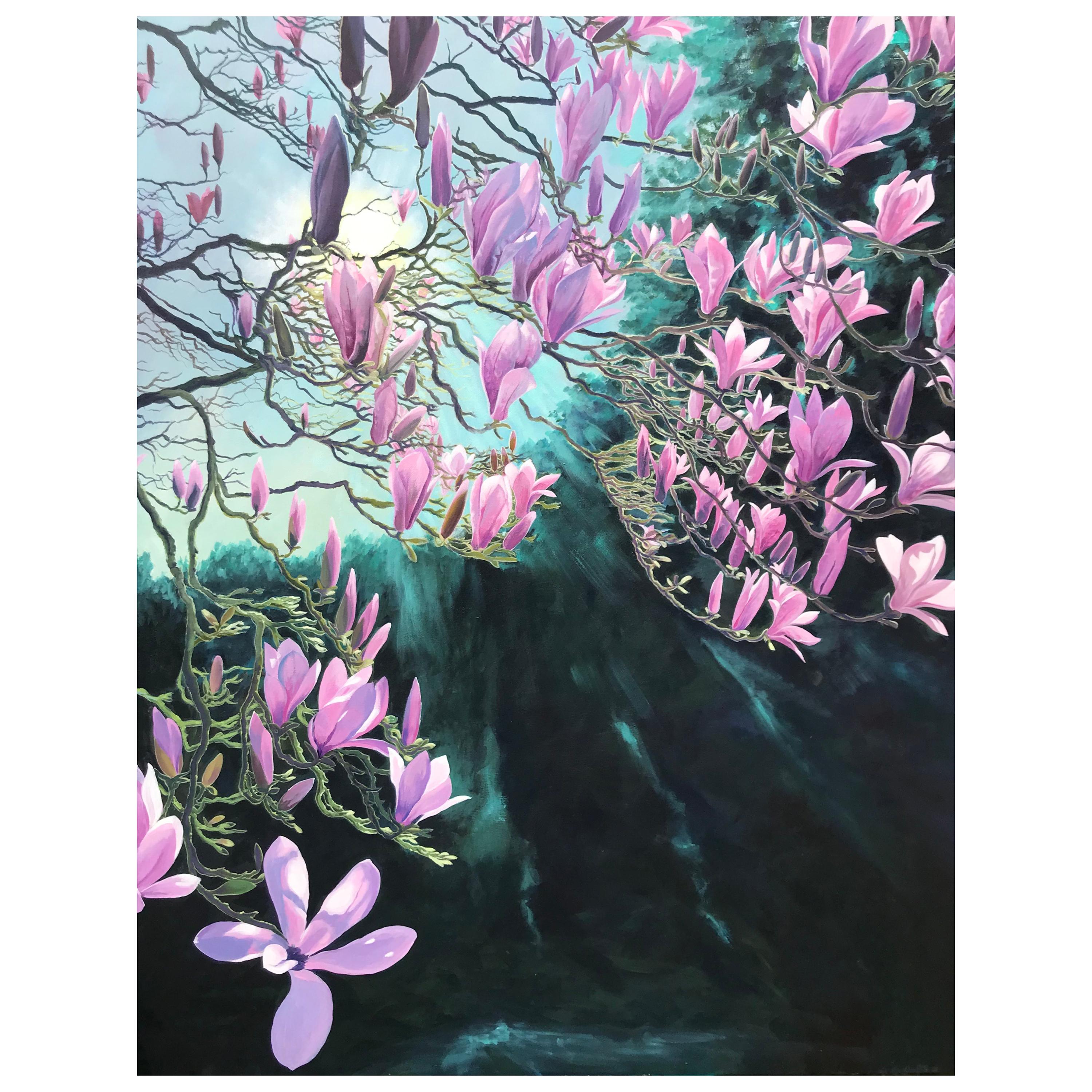 Magnolia Passion, Contemporary Landscape Painting For Sale