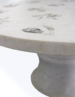 Magnolia Table Inlay in White Marble Handcrafted in India by Stephanie Odegard