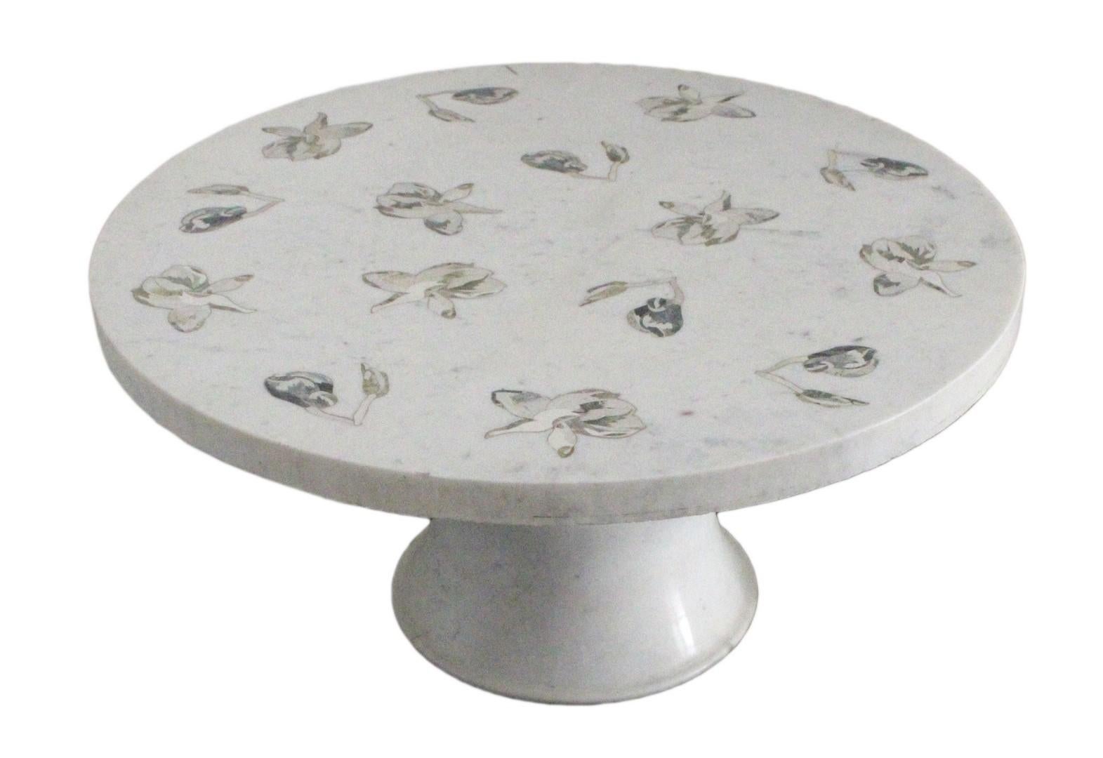 Other Magnolia Table Inlay in White Marble Handcrafted in India by Stephanie Odegard For Sale