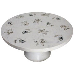Magnolia Table Inlay in White Marble Handcrafted in India by Stephanie Odegard