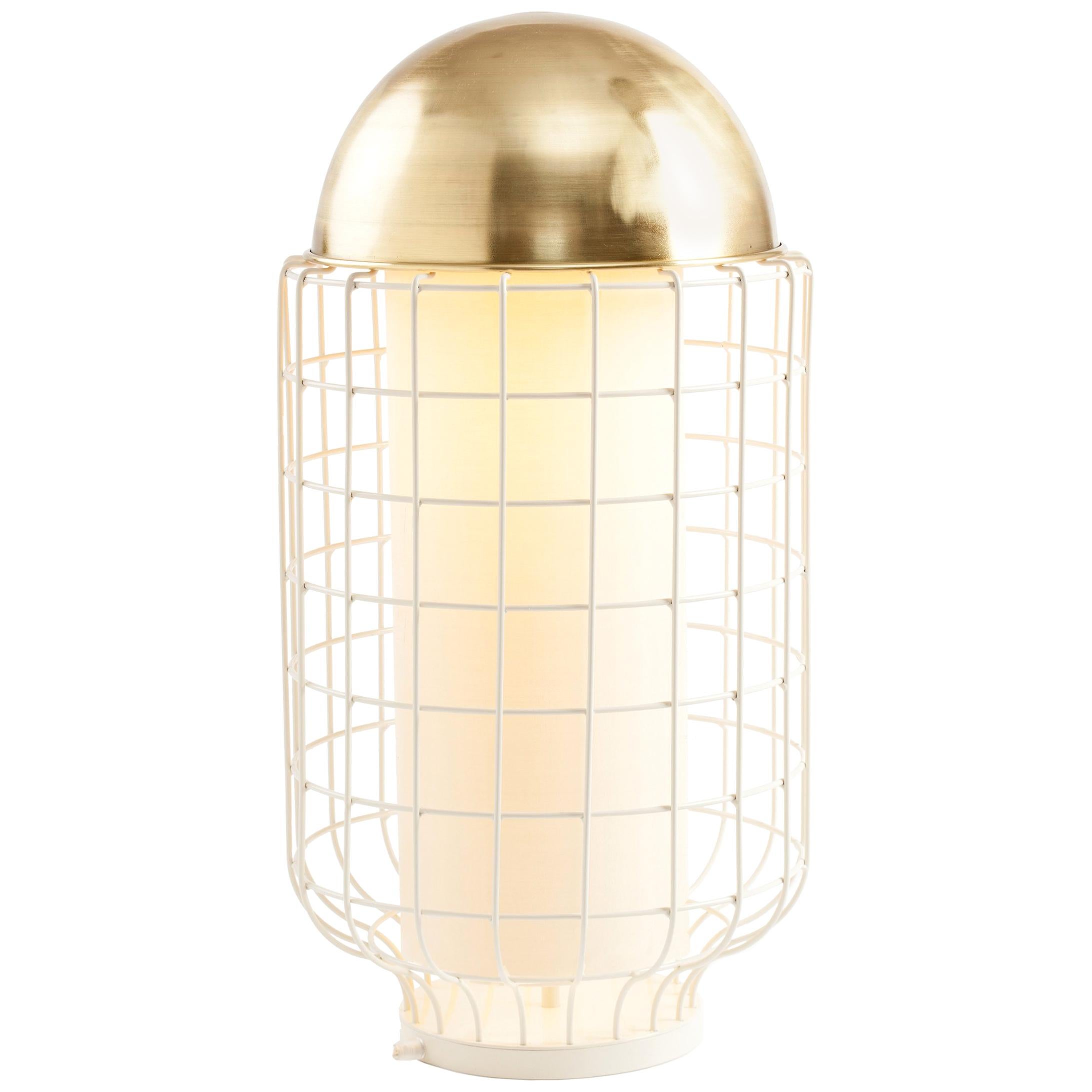 21st Century Art Deco Magnolia Table Lamp Ivory and Polished Brass For Sale