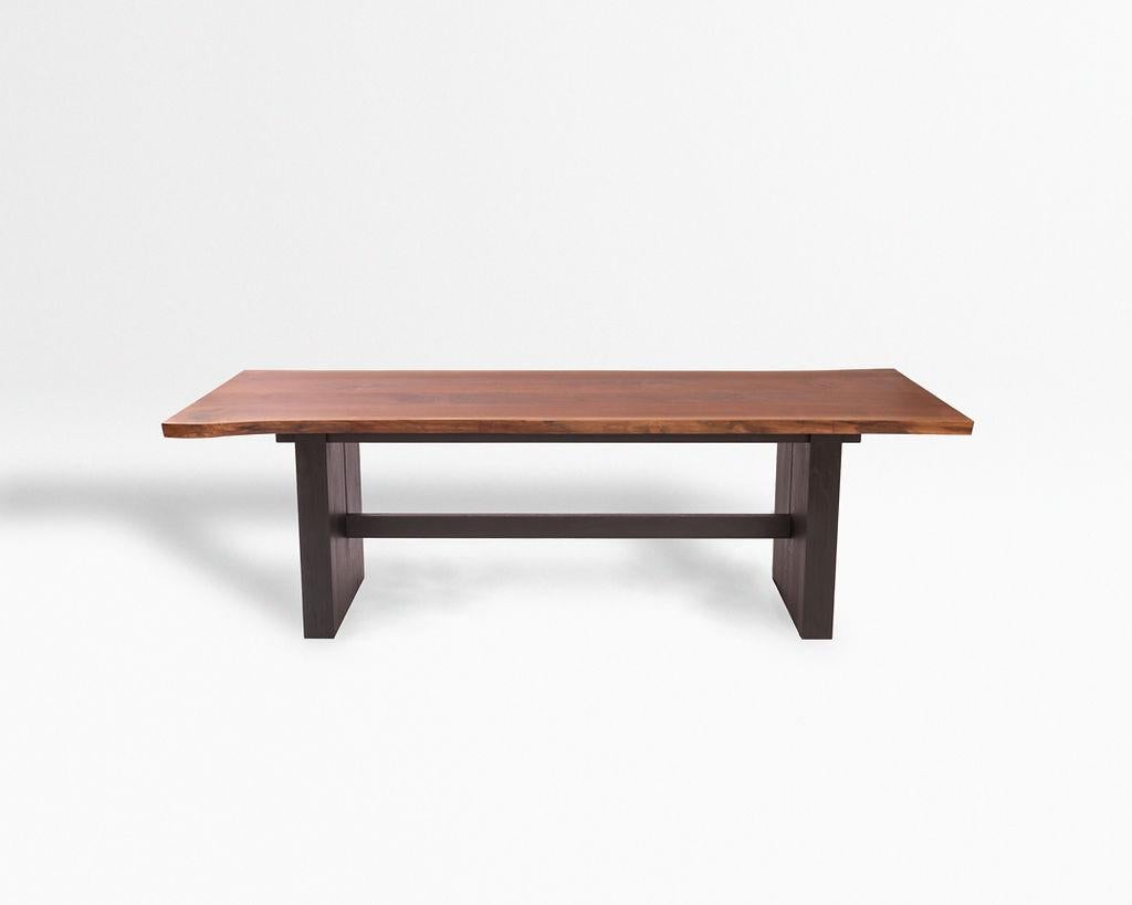 Hand-Crafted Magnolia Table, Organic Edge Walnut Dining Table with Blackened-Oak Base For Sale