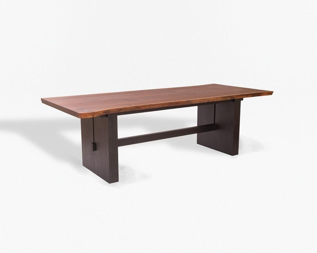 American Magnolia Table, Organic Edge Walnut Dining Table with Blackened-Oak Base For Sale