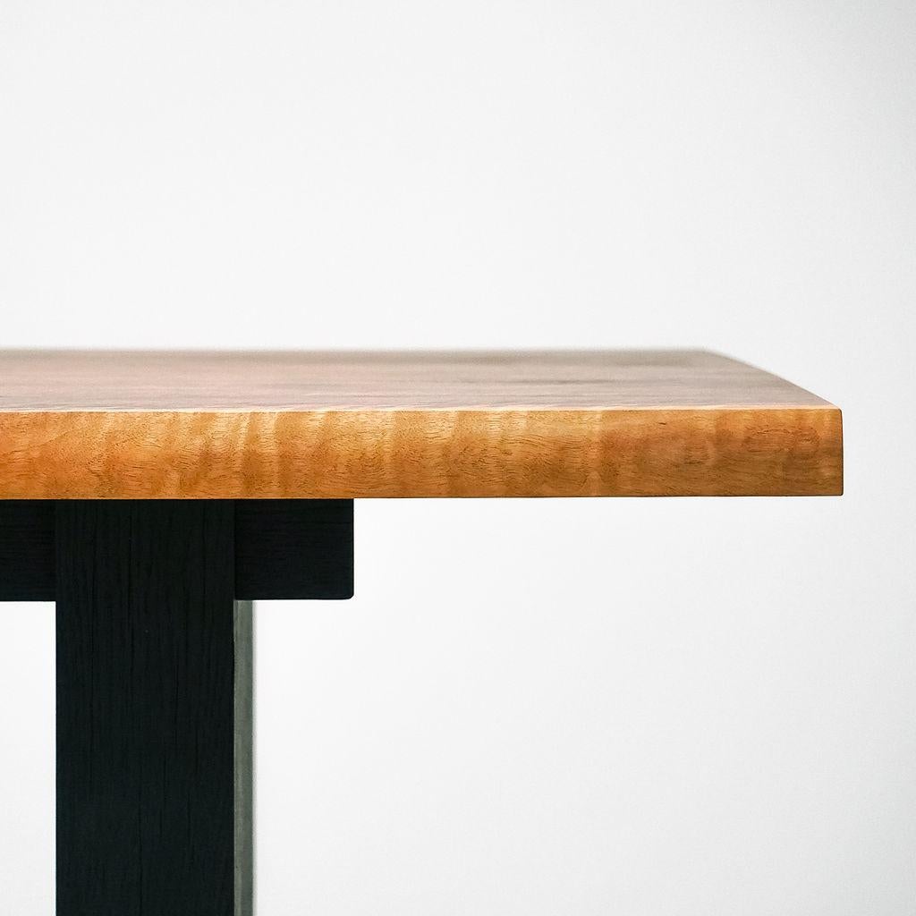 Wood Magnolia Table, Organic Edge Walnut Dining Table with Blackened-Oak Base For Sale