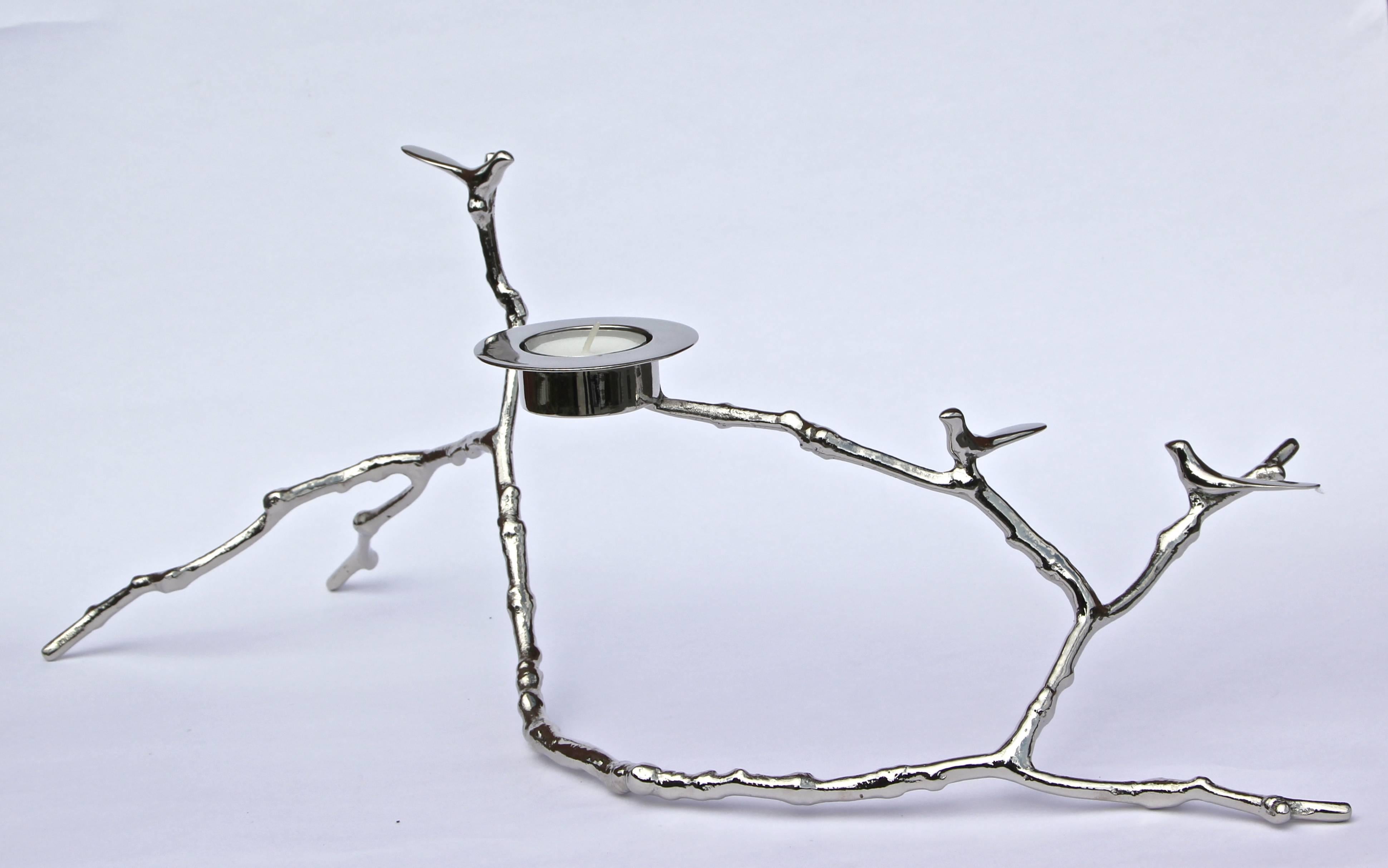 Cast Magnolia Twig T-Light Holder, Nickel-Plated, Long For Sale