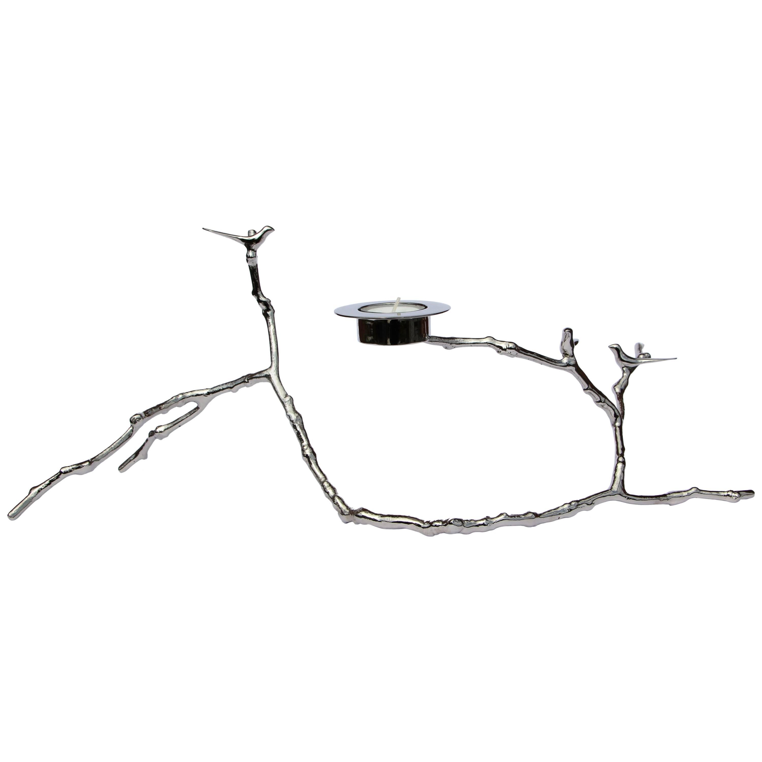 Magnolia Twig T-Light Holder, Nickel-Plated, Long For Sale