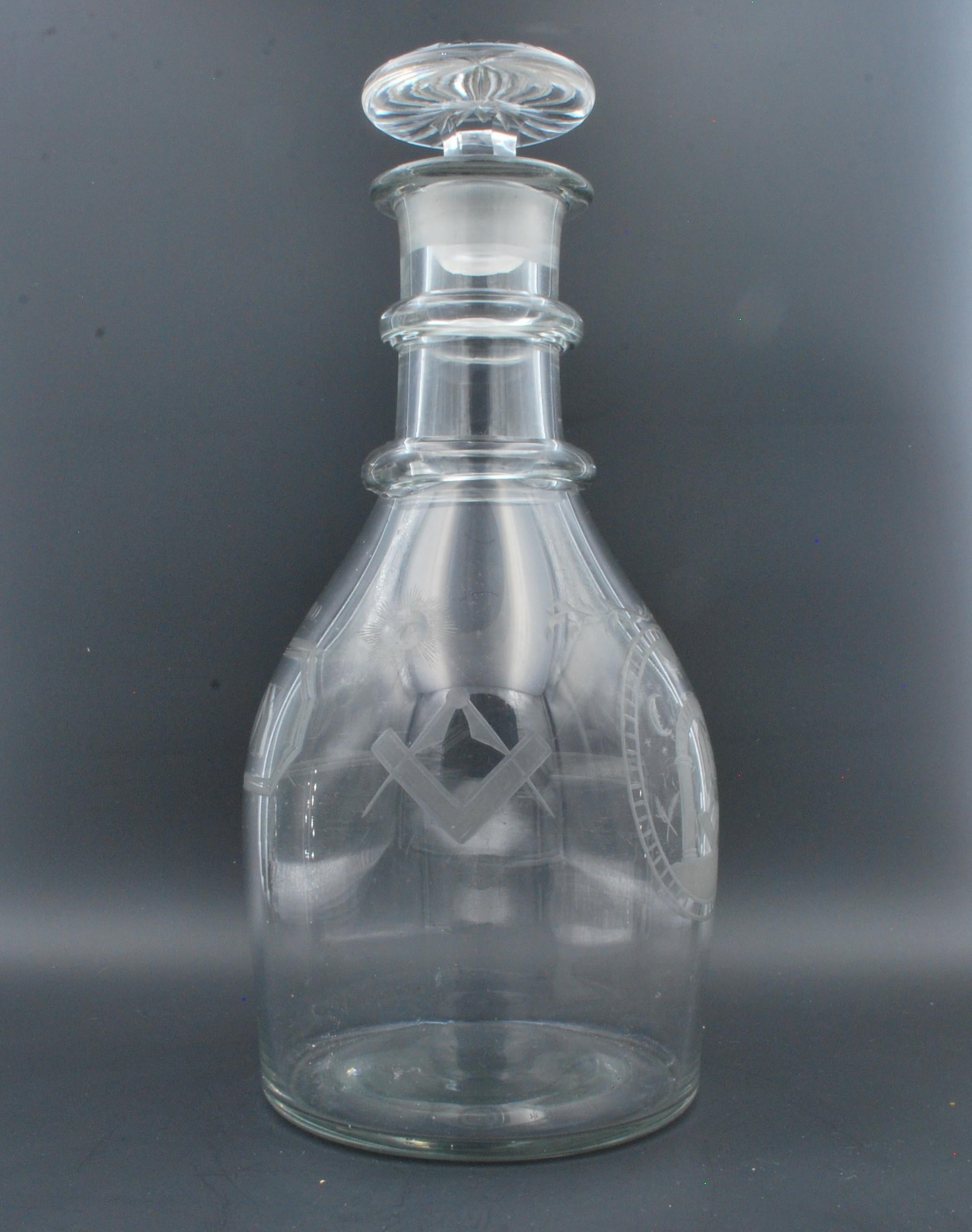 Neoclassical Magnum Decanter, England C1790 with Later Etched Masonic Decoration For Sale