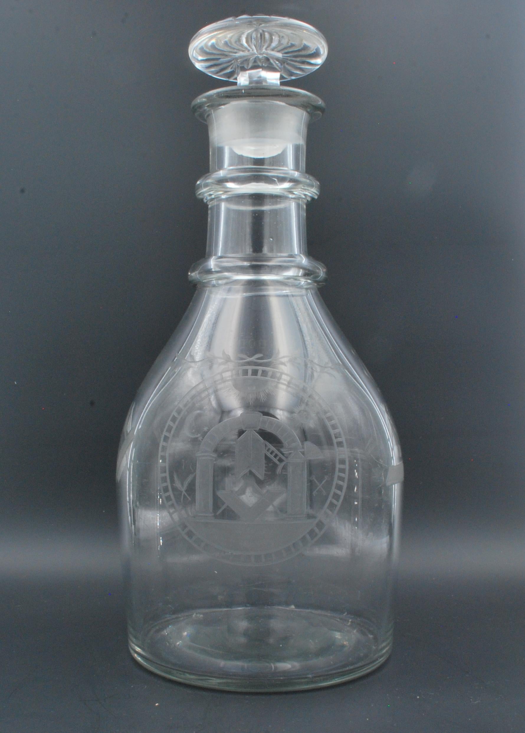 British Magnum Decanter, England C1790 with Later Etched Masonic Decoration For Sale
