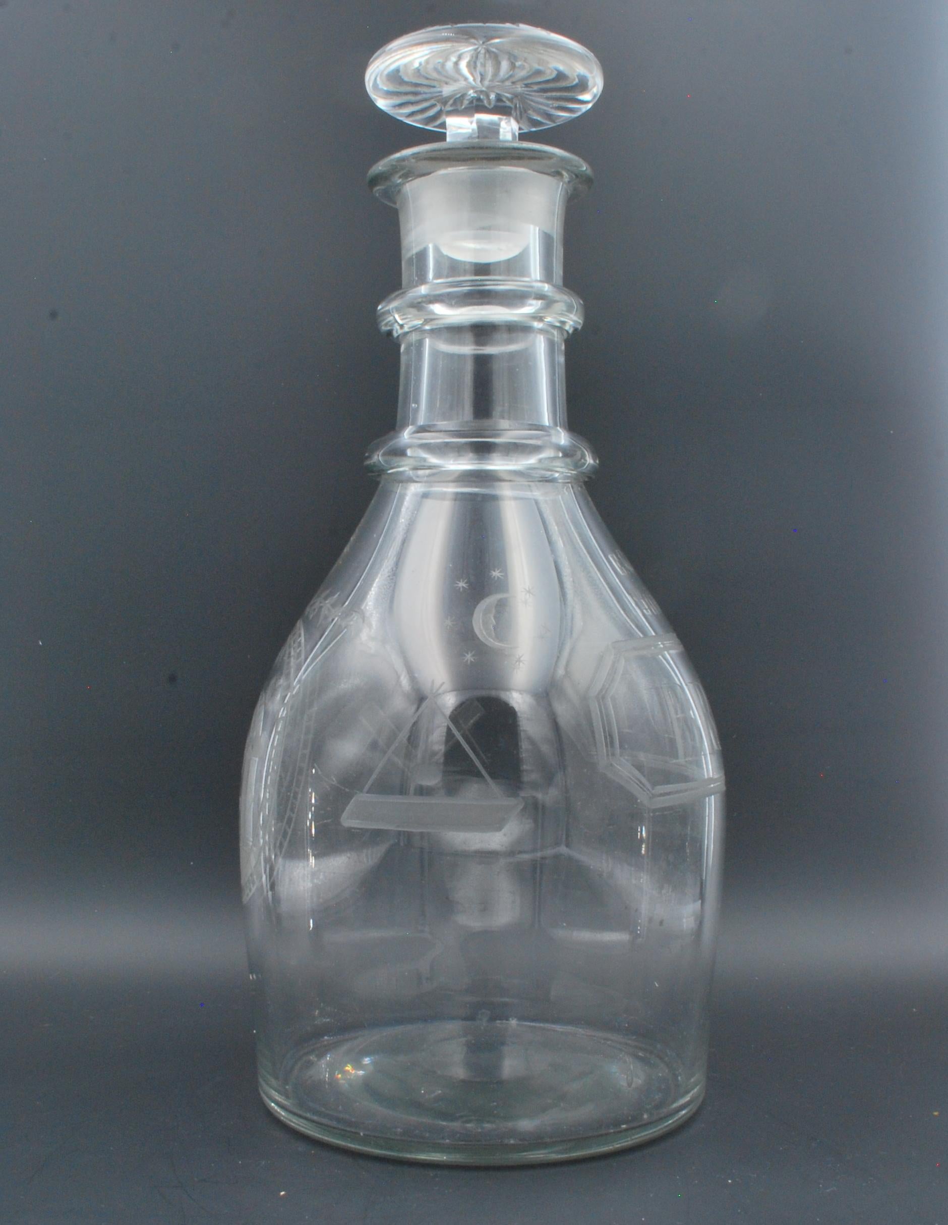 Magnum Decanter, England C1790 with Later Etched Masonic Decoration In Good Condition For Sale In Melbourne, Victoria
