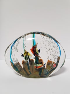 Magnum Murano Art Glass Aquarium Paperweight Sculpture Fish Ocean Beach Sea Orb