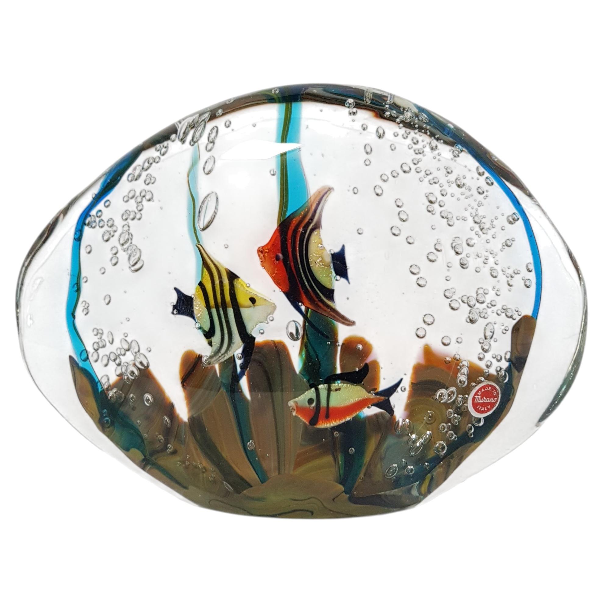 Magnum Murano Art Glass Aquarium Paperweight Sculpture Fish Ocean Beach Sea Orb