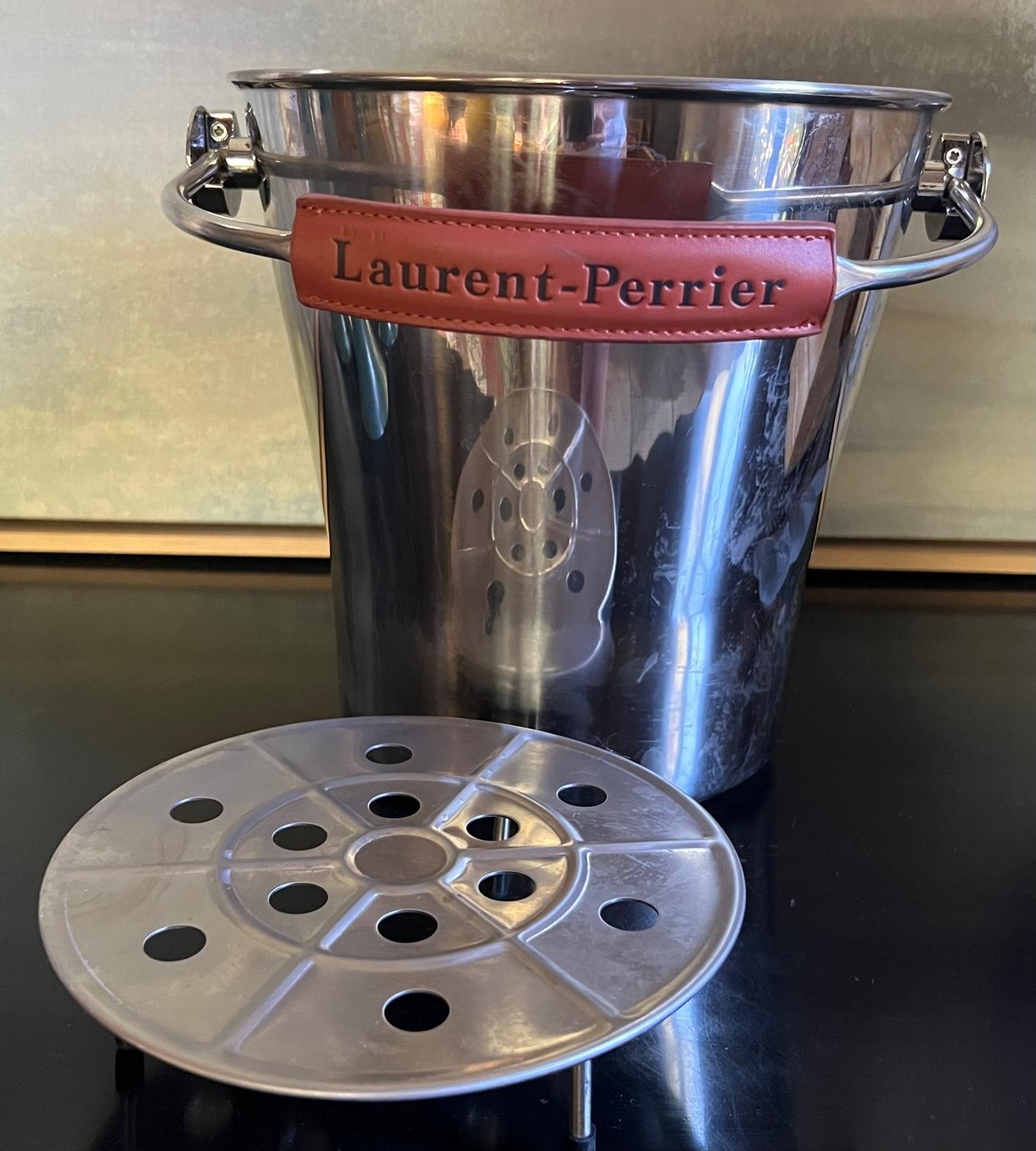 Magnum Sized Laurent Perrier Champagne Bucket With Leather Handle & Strainer 2
