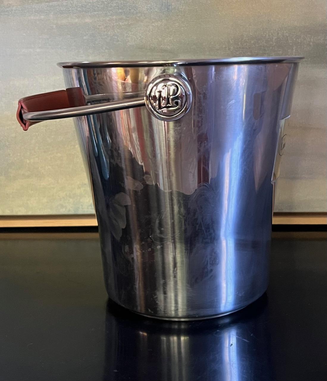 Magnum Sized Laurent Perrier Champagne Bucket With Leather Handle & Strainer For Sale 3