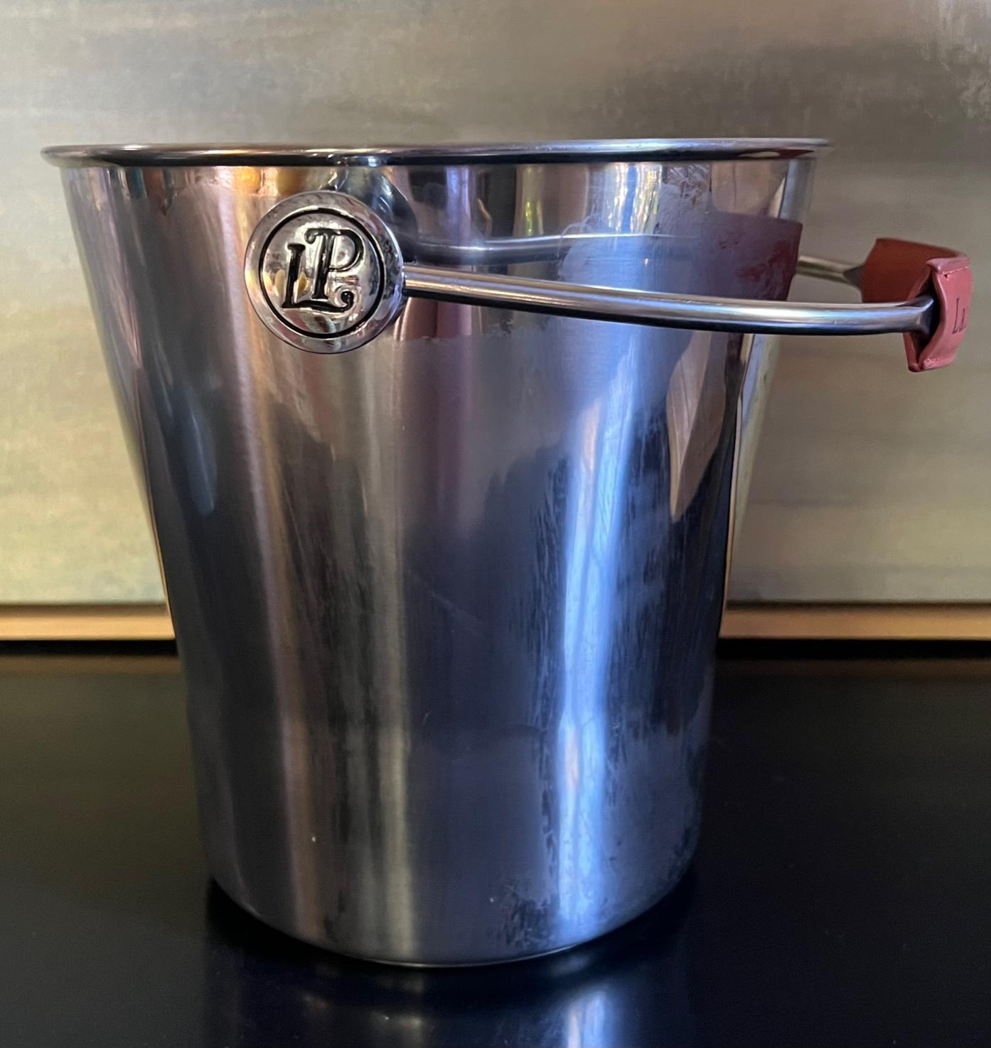 Magnum Sized Laurent Perrier Champagne Bucket With Leather Handle & Strainer For Sale 6