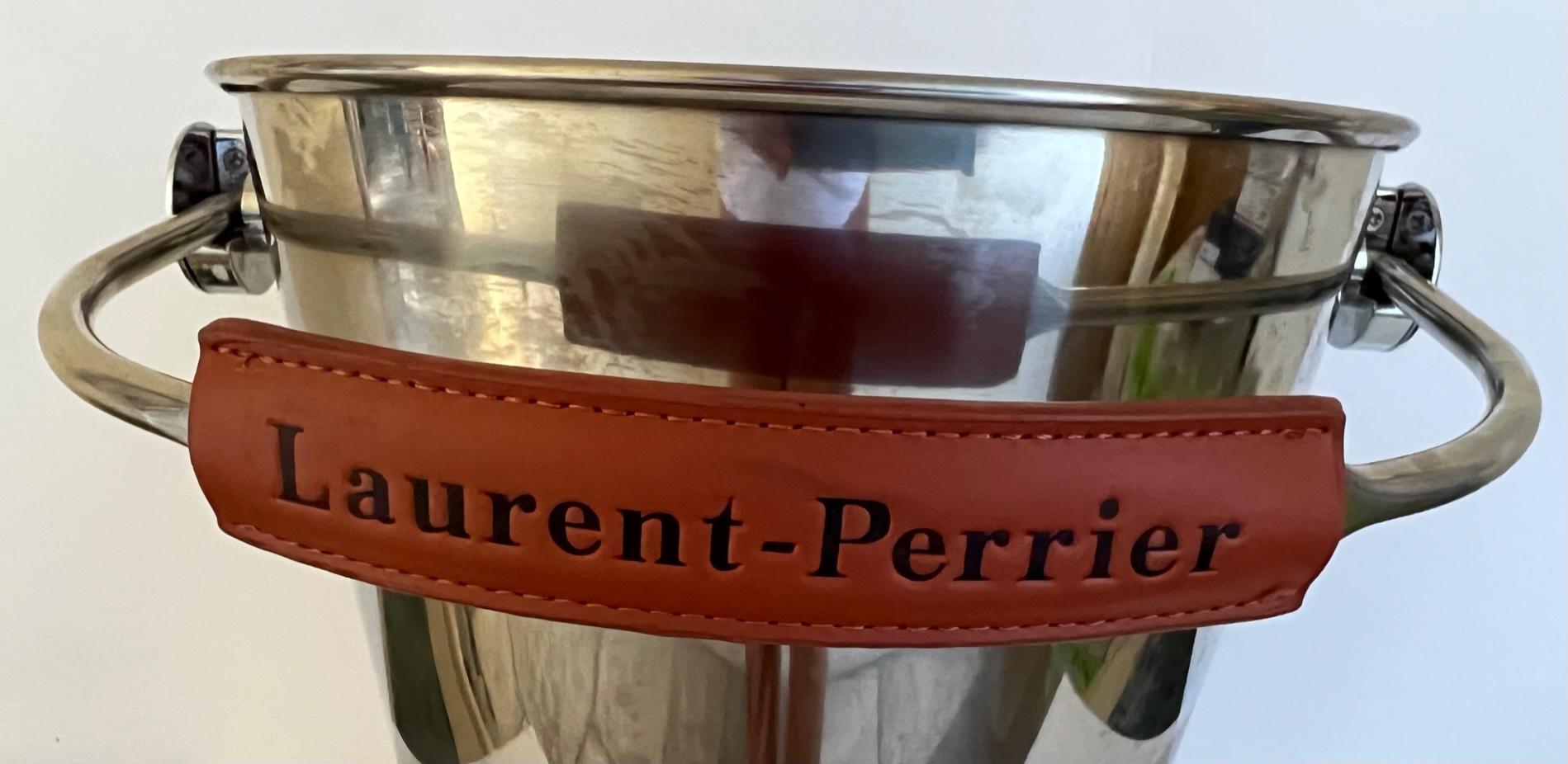 Magnum Sized Laurent Perrier Champagne Bucket With Leather Handle & Strainer For Sale 7
