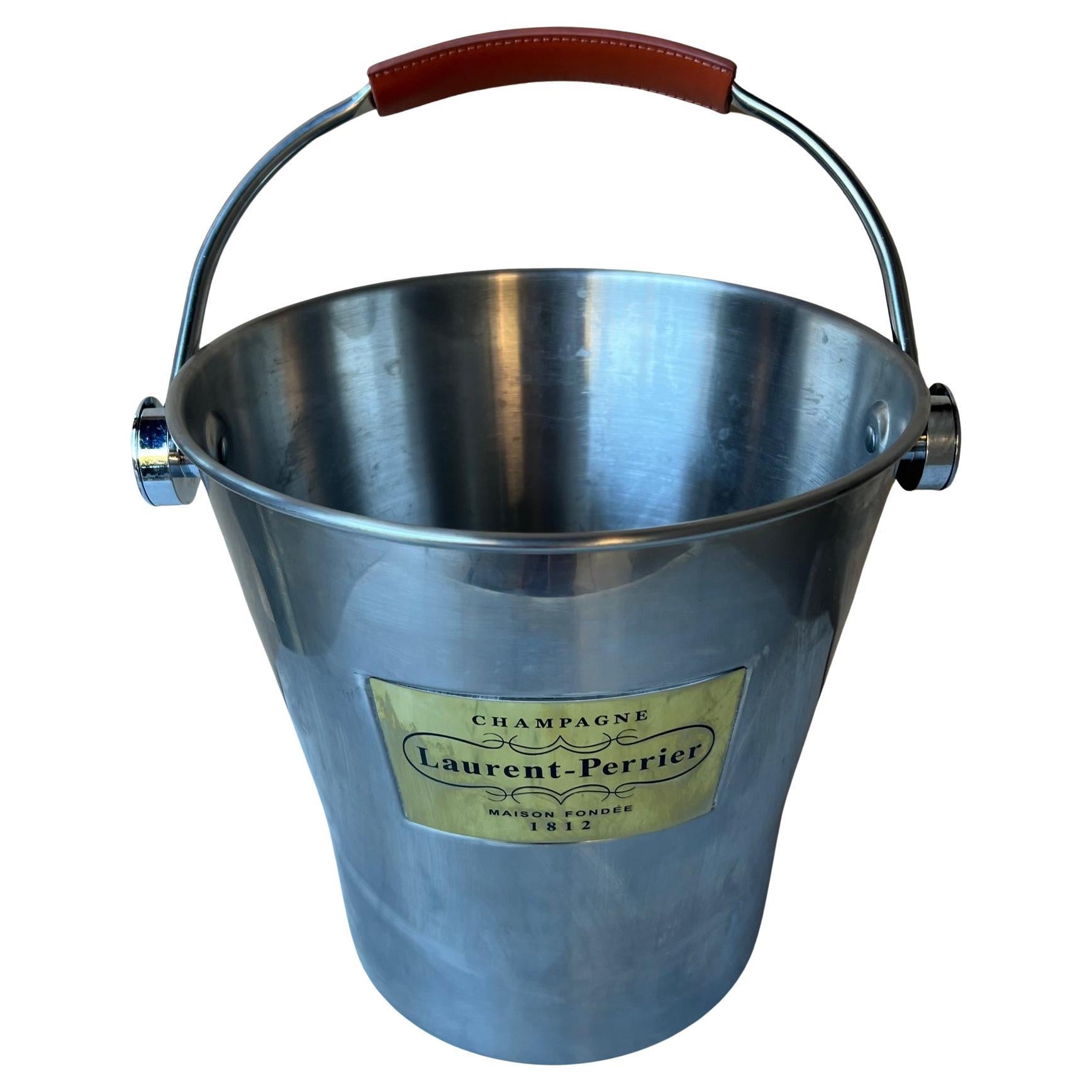 Magnum Sized Laurent Perrier Champagne Bucket With Leather Handle & Strainer For Sale