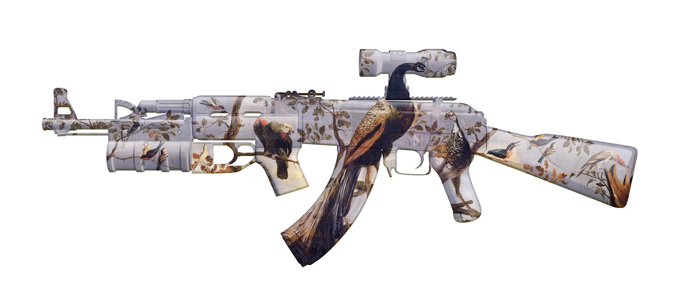 Magnus Gjoen, AK-47 CONCERT OF BIRDS, 2012

Print featuring AK-47 covered in gorgeous nature imagery. Printed using archival pigment inks on 308gsm cotton rag. 

Part of an edition of 50.

100 X 44 cm 