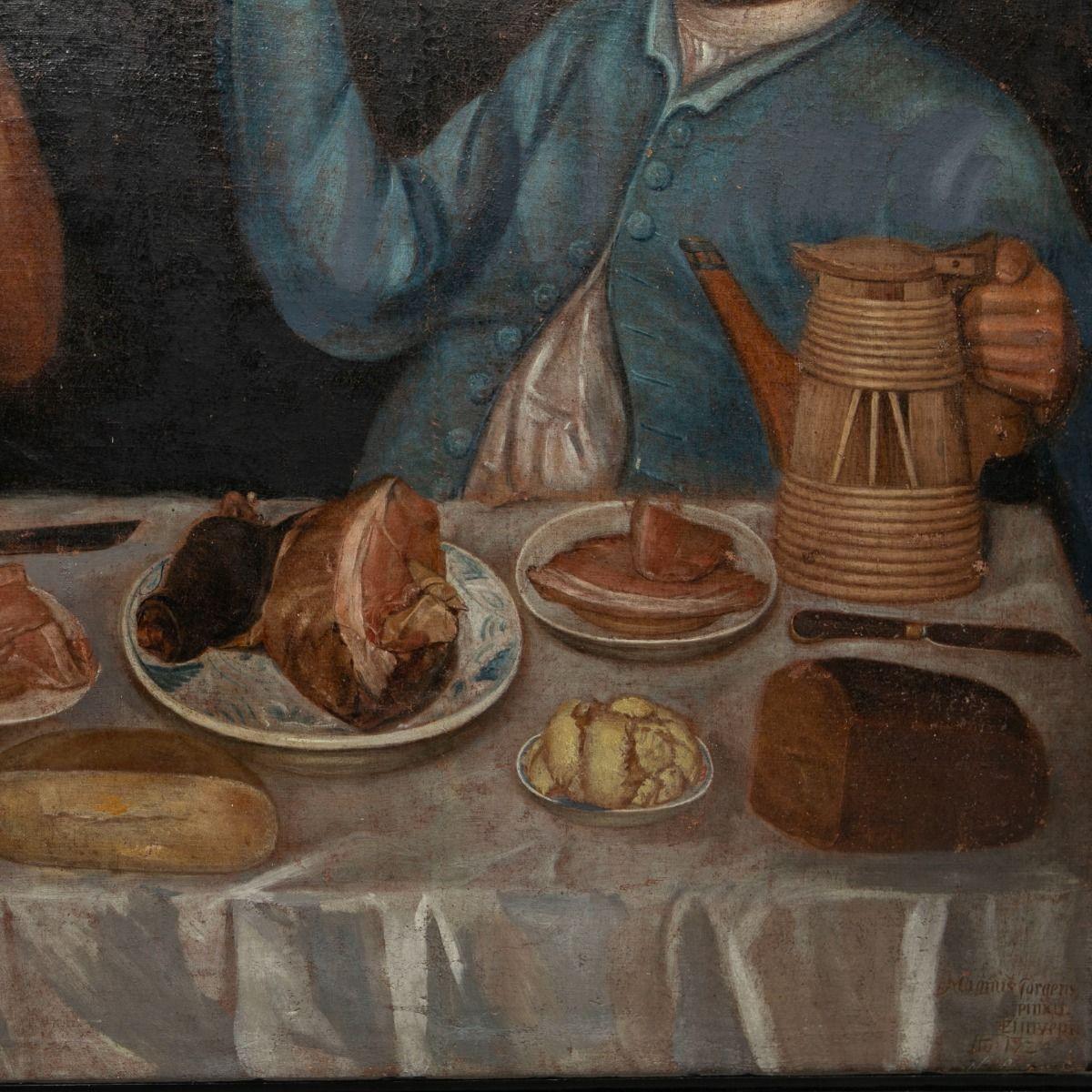 Magnus Jørgensen - Due gentiluomini a tavola ben apparecchiati, firmato 1724 in vendita 2