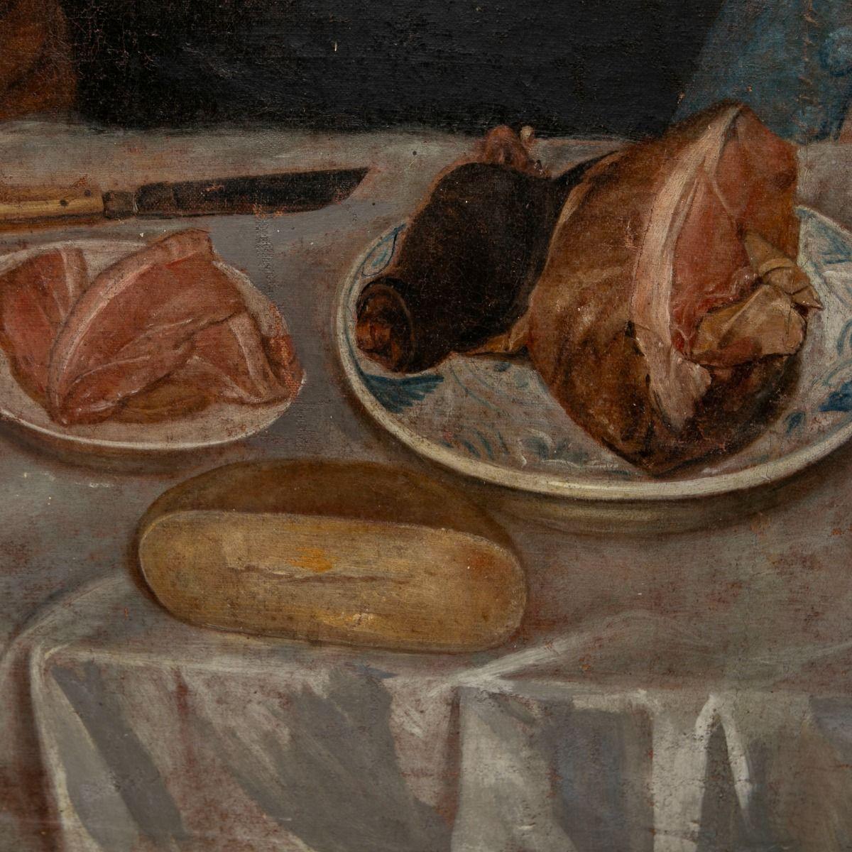 Tela Magnus Jørgensen - Due gentiluomini a tavola ben apparecchiati, firmato 1724 in vendita