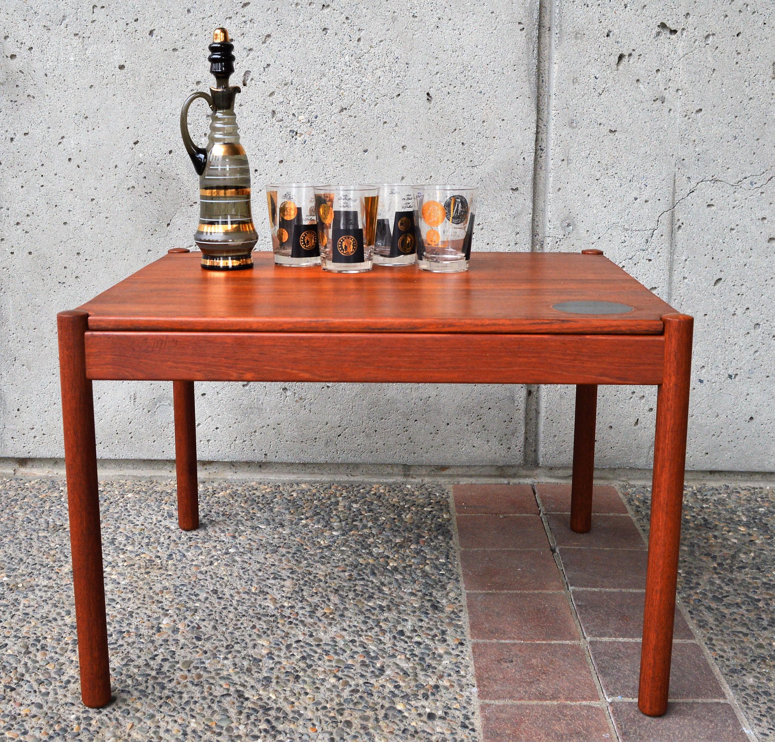 Danish Magnus Olesen Flip Top Solid Teak Side or Coffee Table for Durup 1960s Denmark