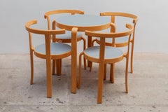 Magnus Olesen Set Round Table and Four Stacking Chairs, Denmark