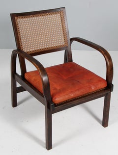 Fauteuil Magnus Stephensen en hêtre, rotin et cuir, Fritz Hansen, années 1930