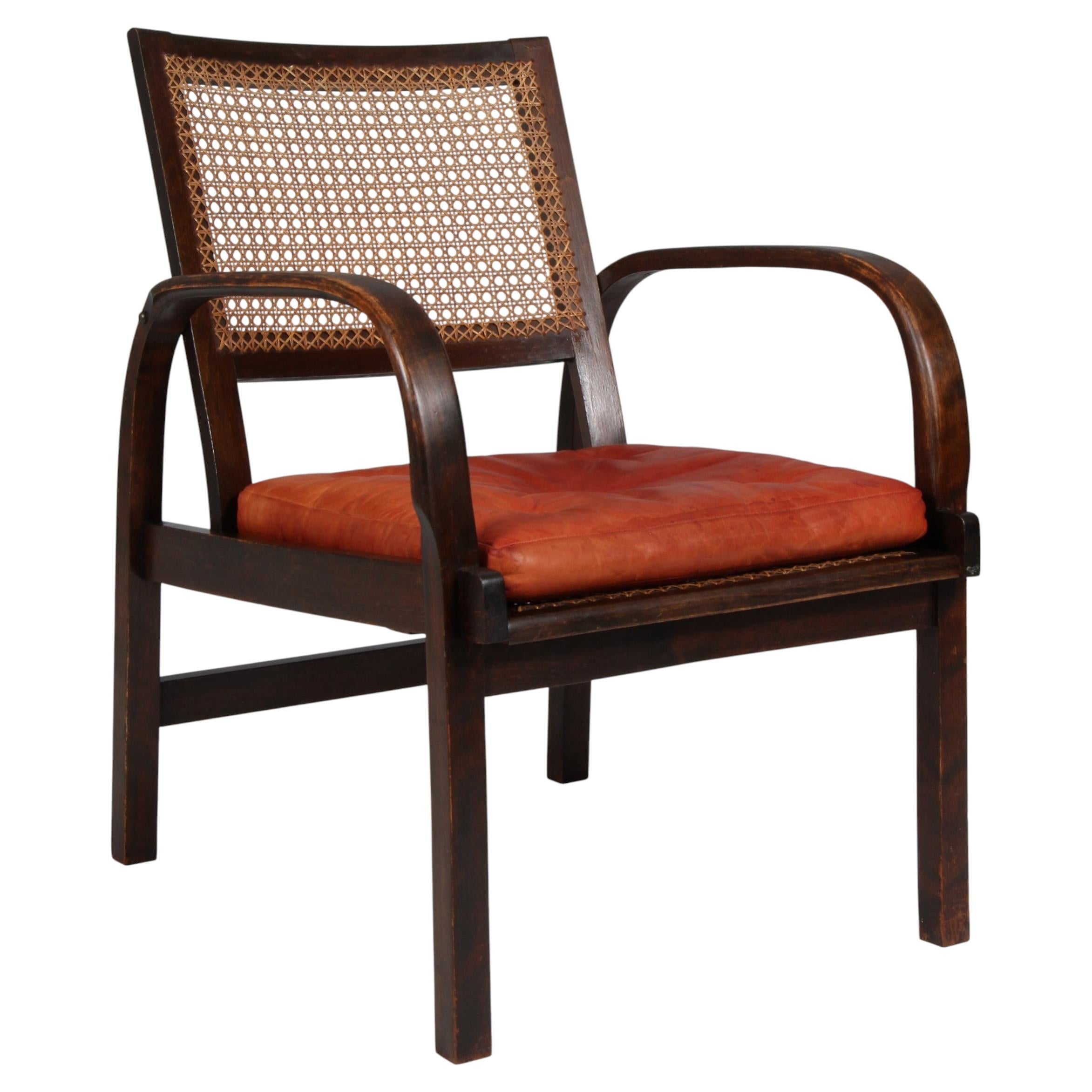 Sillón Magnus Stephensen de haya, caña y cuero, Fritz Hansen Años 30 en venta