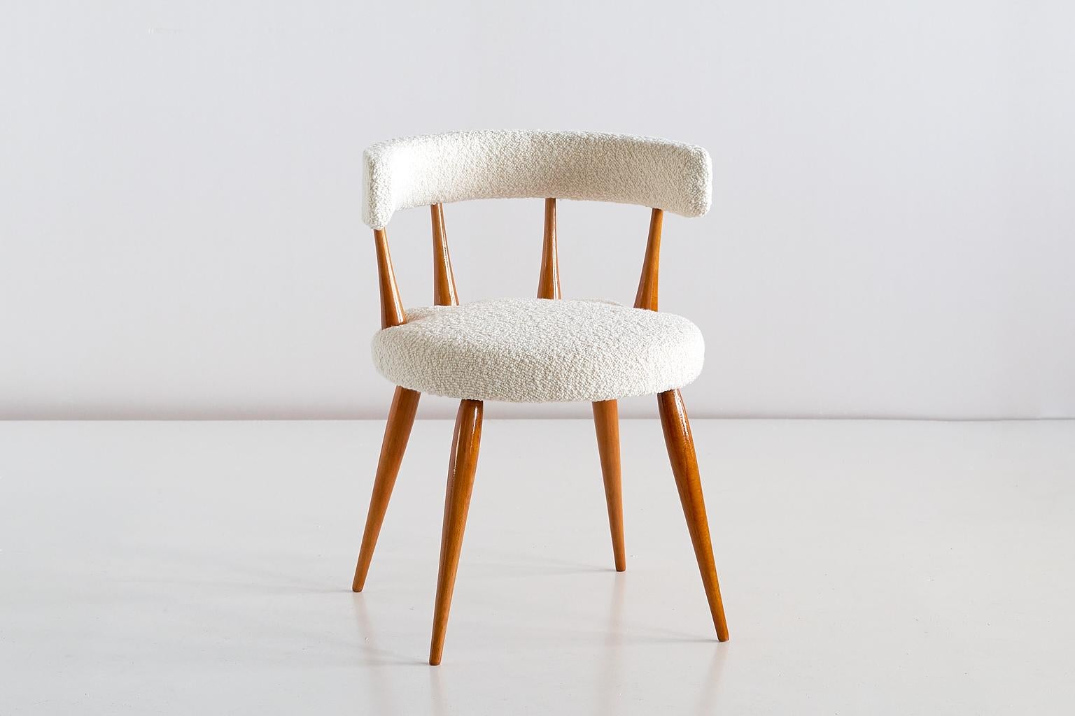 Scandinavian Modern Magnus Stephensen Attributed Chair in Beech and Dedar Bouclé, Denmark, 1950s