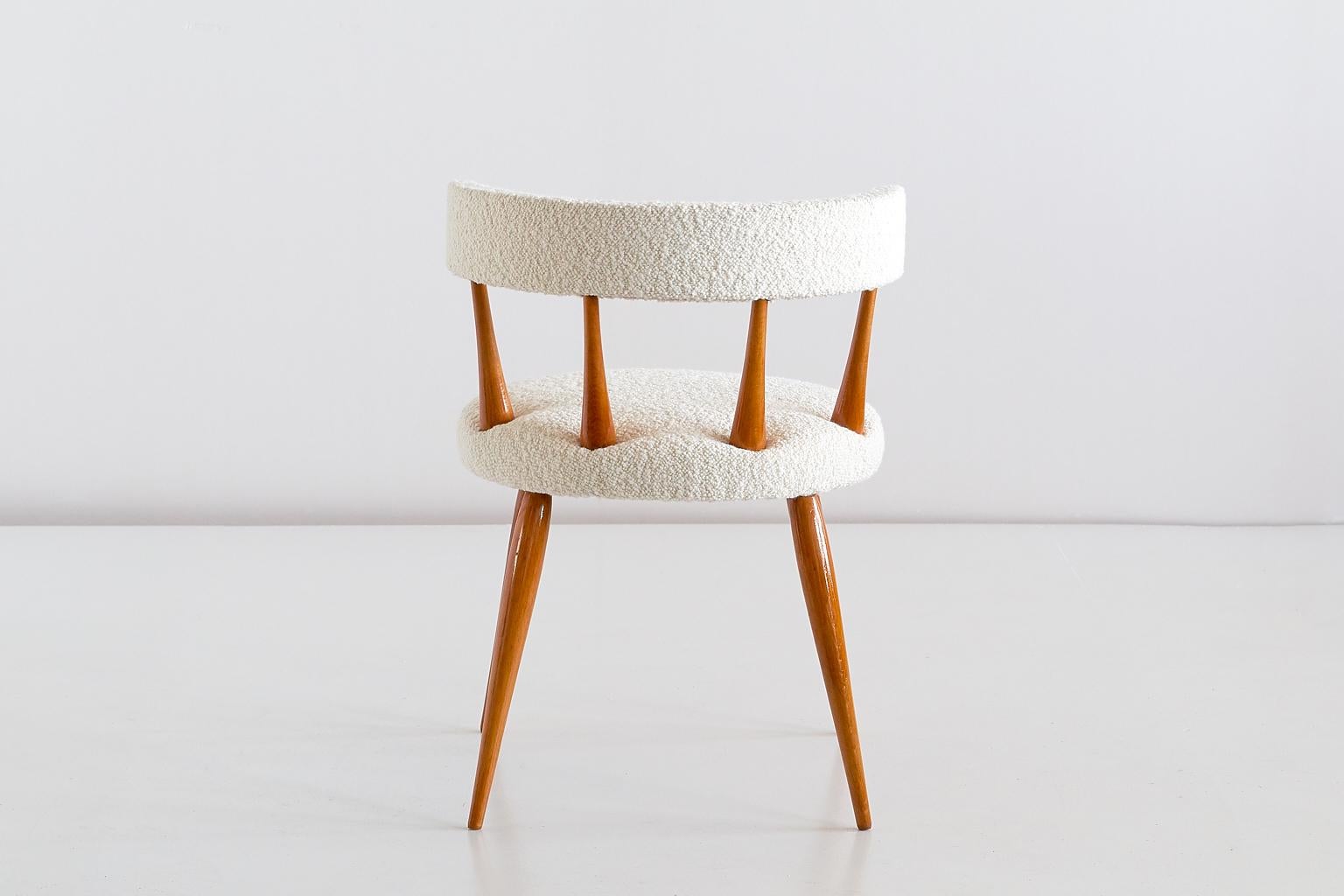 Fabric Magnus Stephensen Attributed Chair in Beech and Dedar Bouclé, Denmark, 1950s