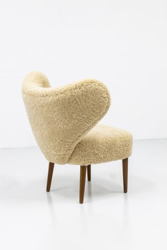 Magnus Stephensen 'Attributed' Lounge Chair Beige Sheepskin Beech Denmark, 1950s