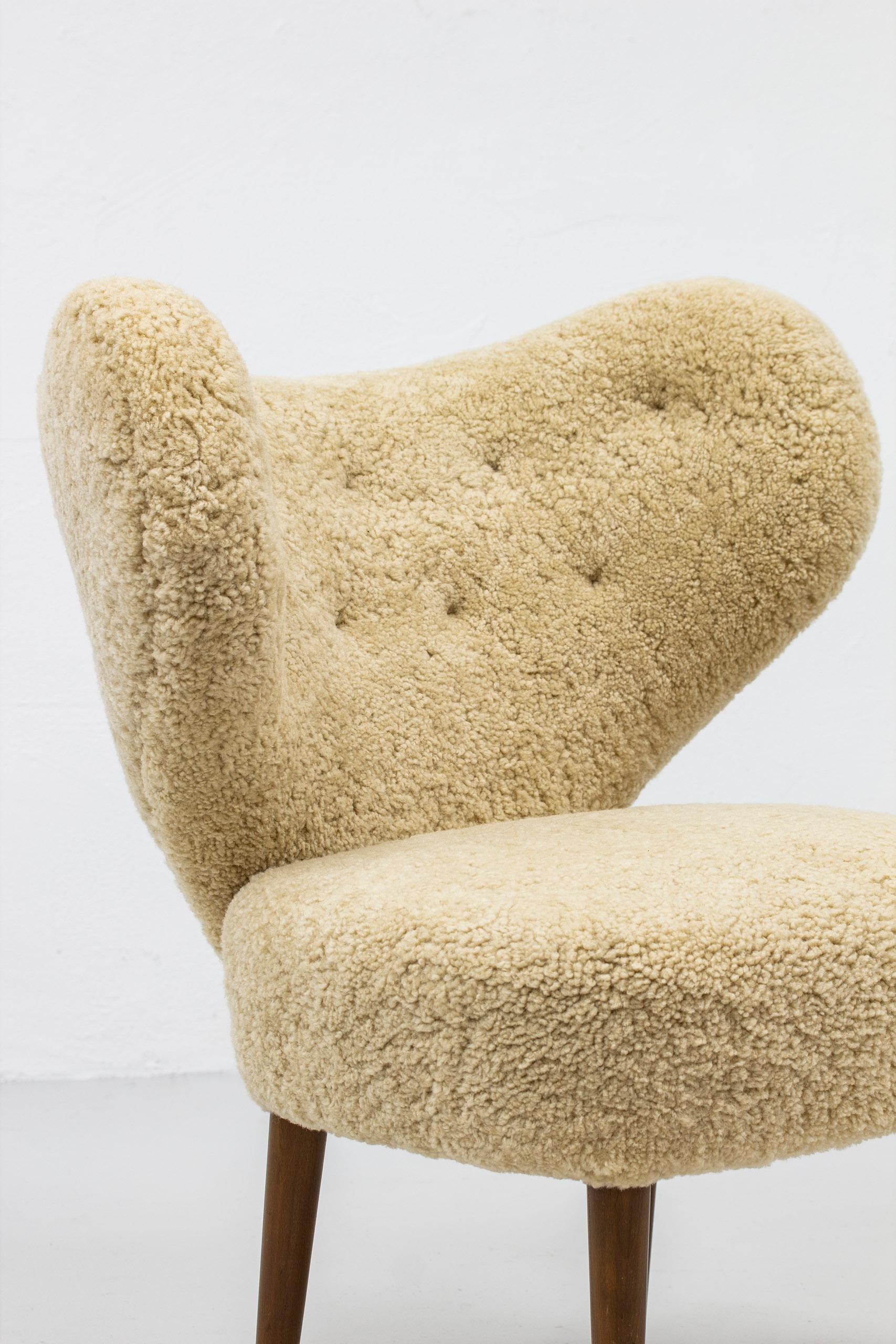 Magnus Stephensen 'Attributed' Lounge Chair Beige Sheepskin Beech Denmark, 1950s For Sale 2