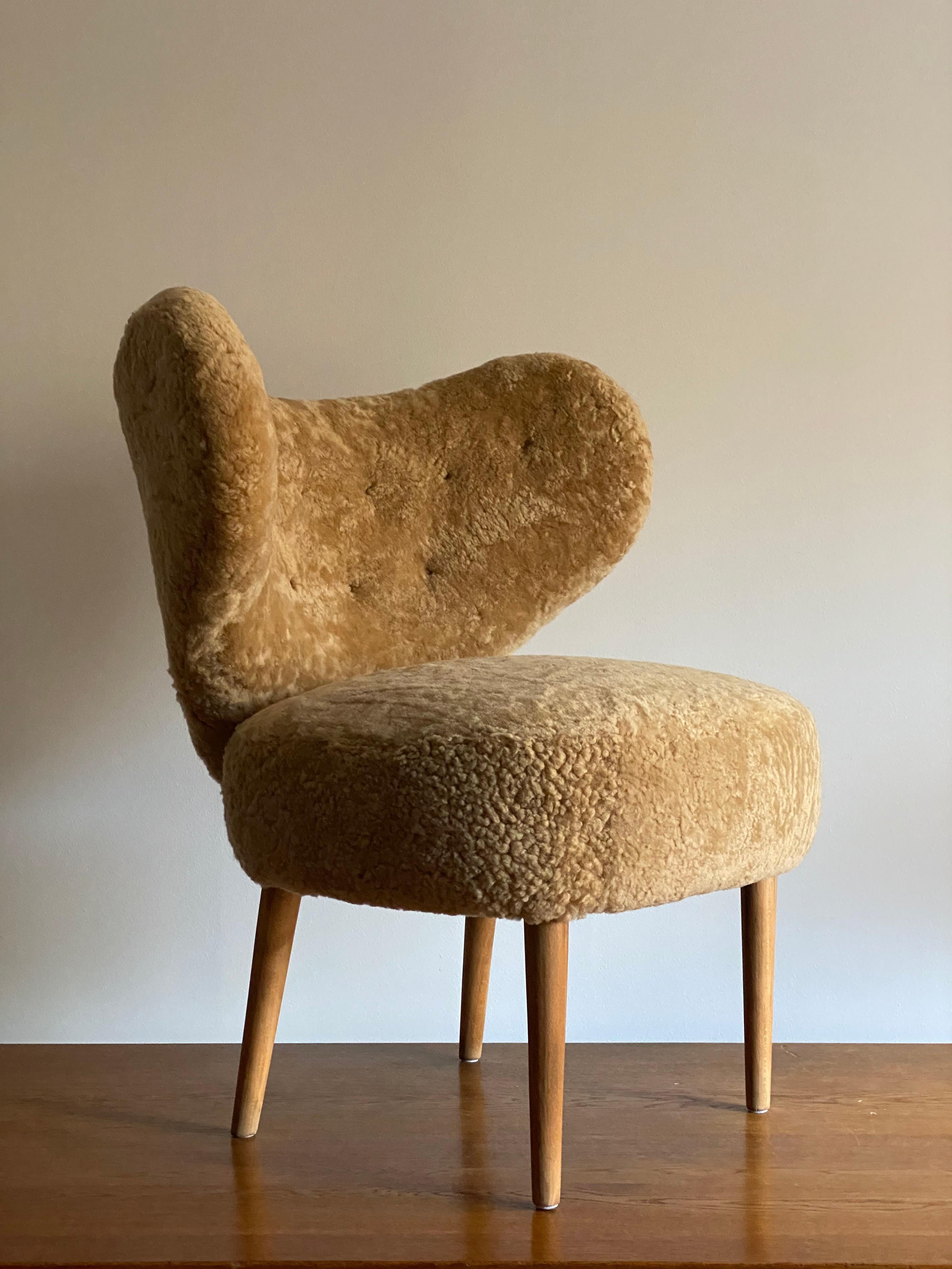 Scandinavian Modern Magnus Stephensen 'Attributed' Lounge Chair Beige Sheepskin Beech, Denmark