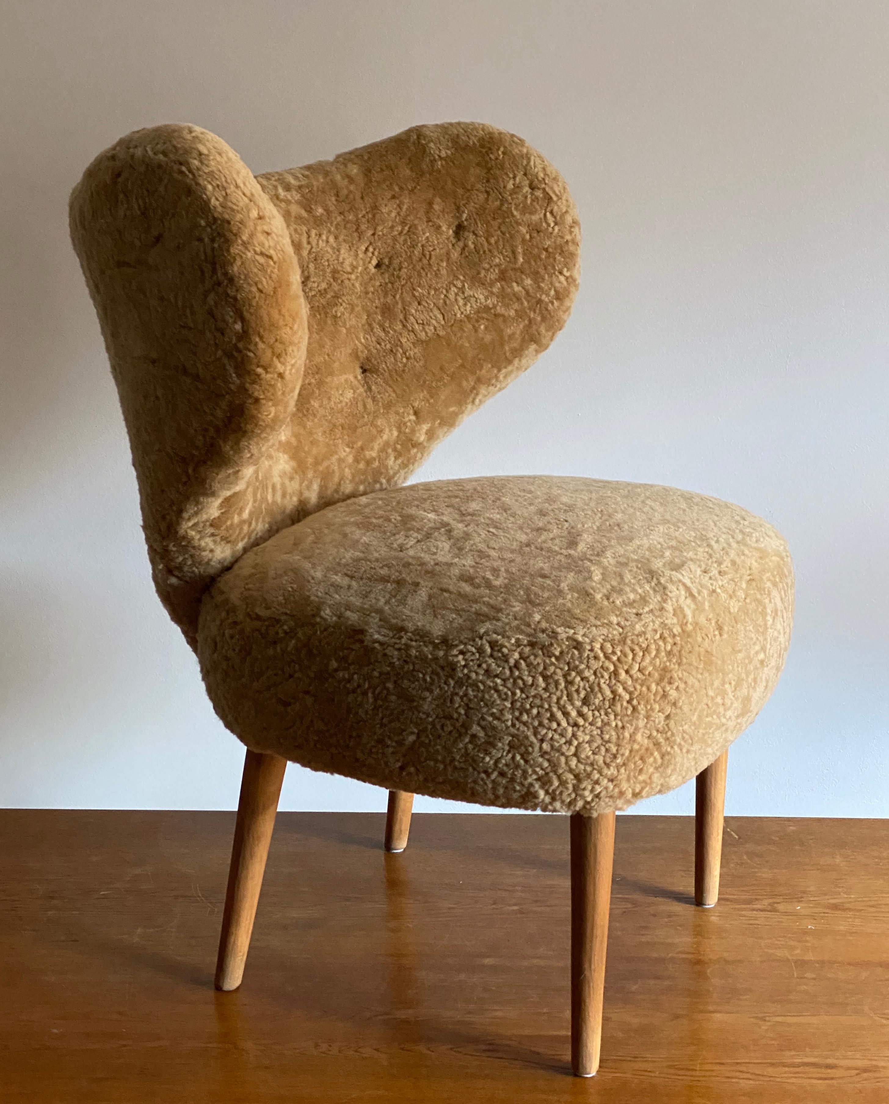 European Magnus Stephensen 'Attributed' Lounge Chair Beige Sheepskin Beech, Denmark