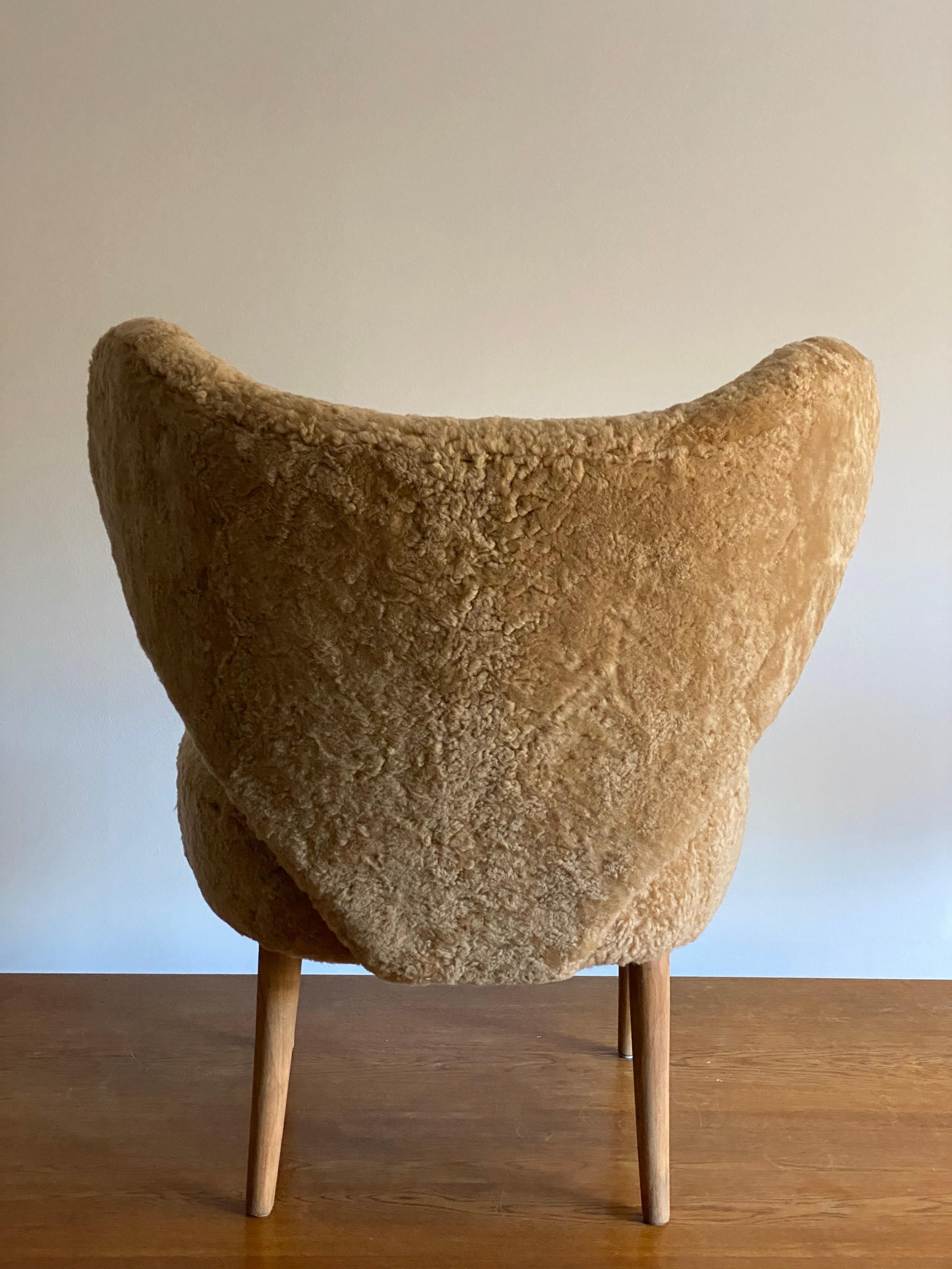 Magnus Stephensen 'Attributed' Lounge Chair Beige Sheepskin Beech, Denmark 1