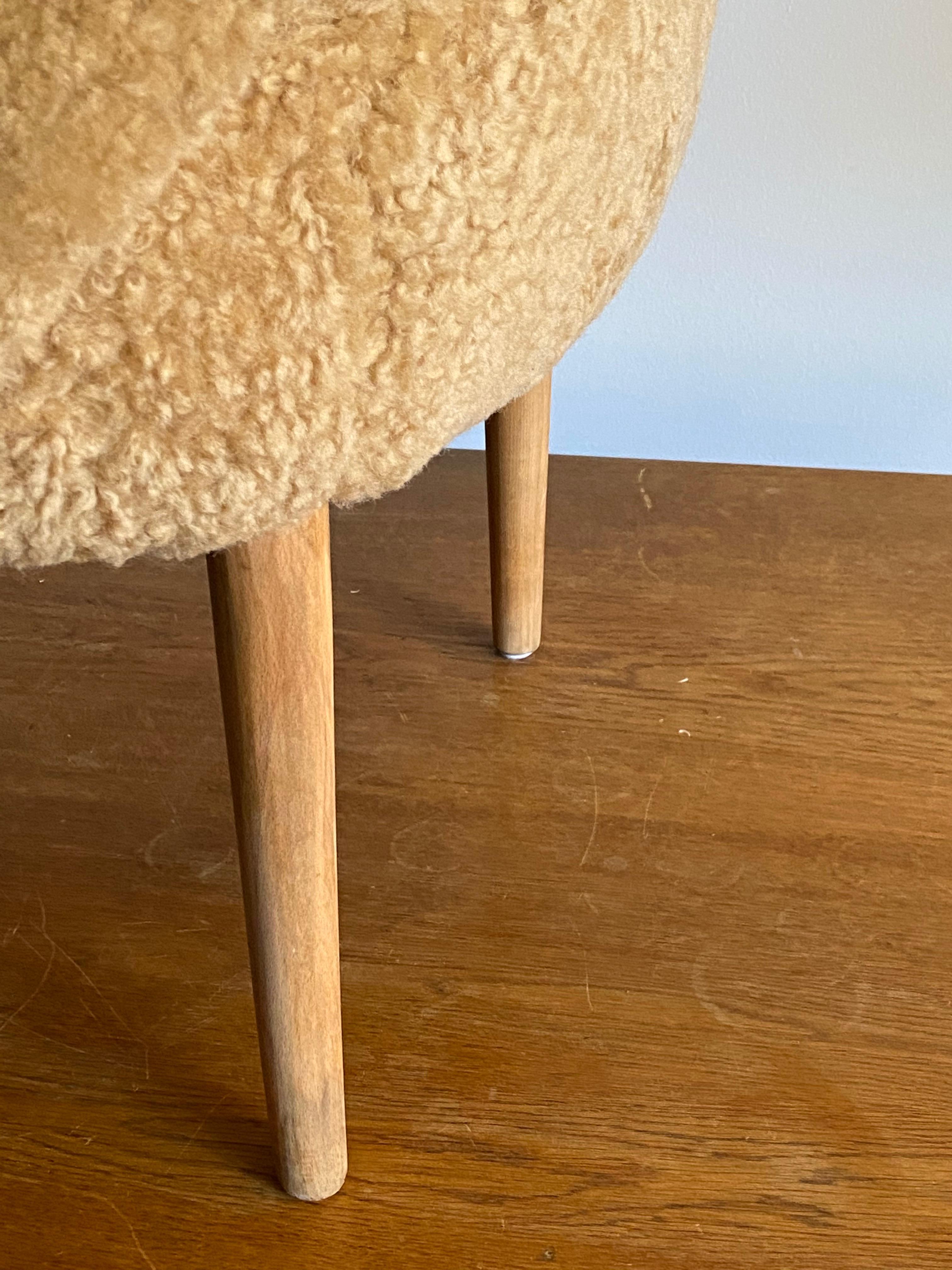Magnus Stephensen 'Attributed' Lounge Chair Beige Sheepskin Beech, Denmark 2