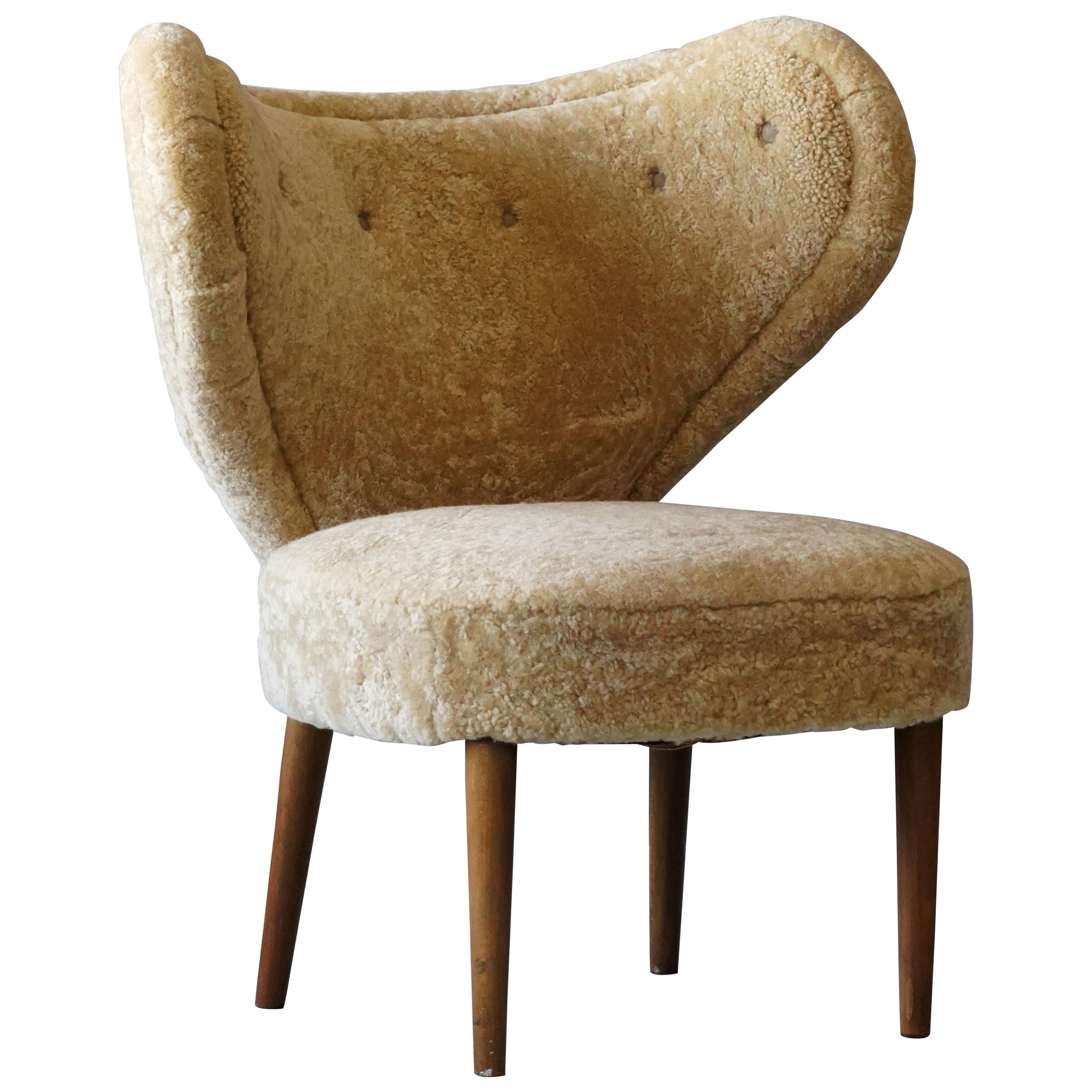 Magnus Stephensen 'Attributed' Lounge Chair Beige Sheepskin Beech Denmark C 1949
