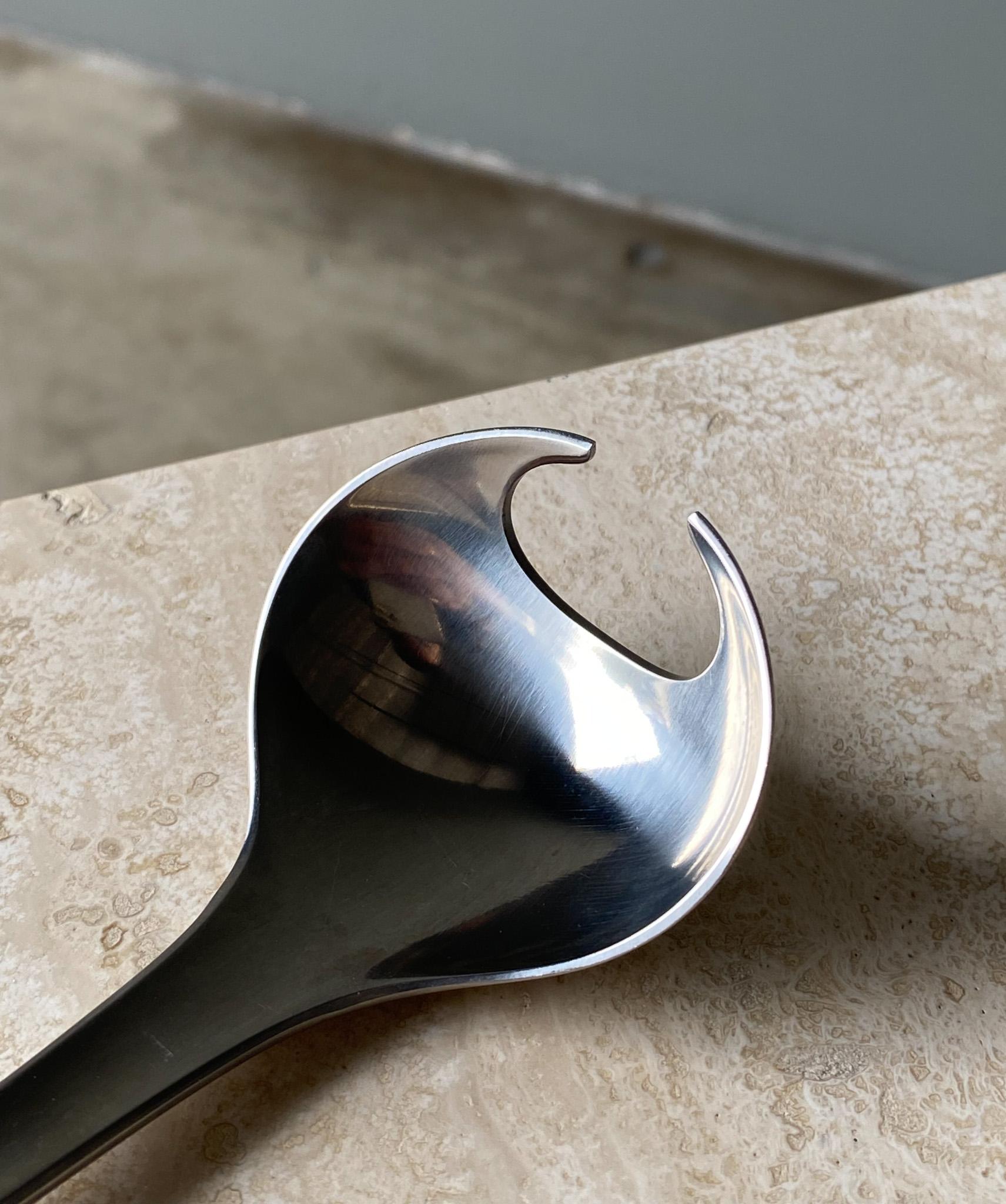 Mid-Century Modern Fourchette de service et cuillère en acier inoxydable Magnus Stephensen pour Georg Jensen, Danemark en vente
