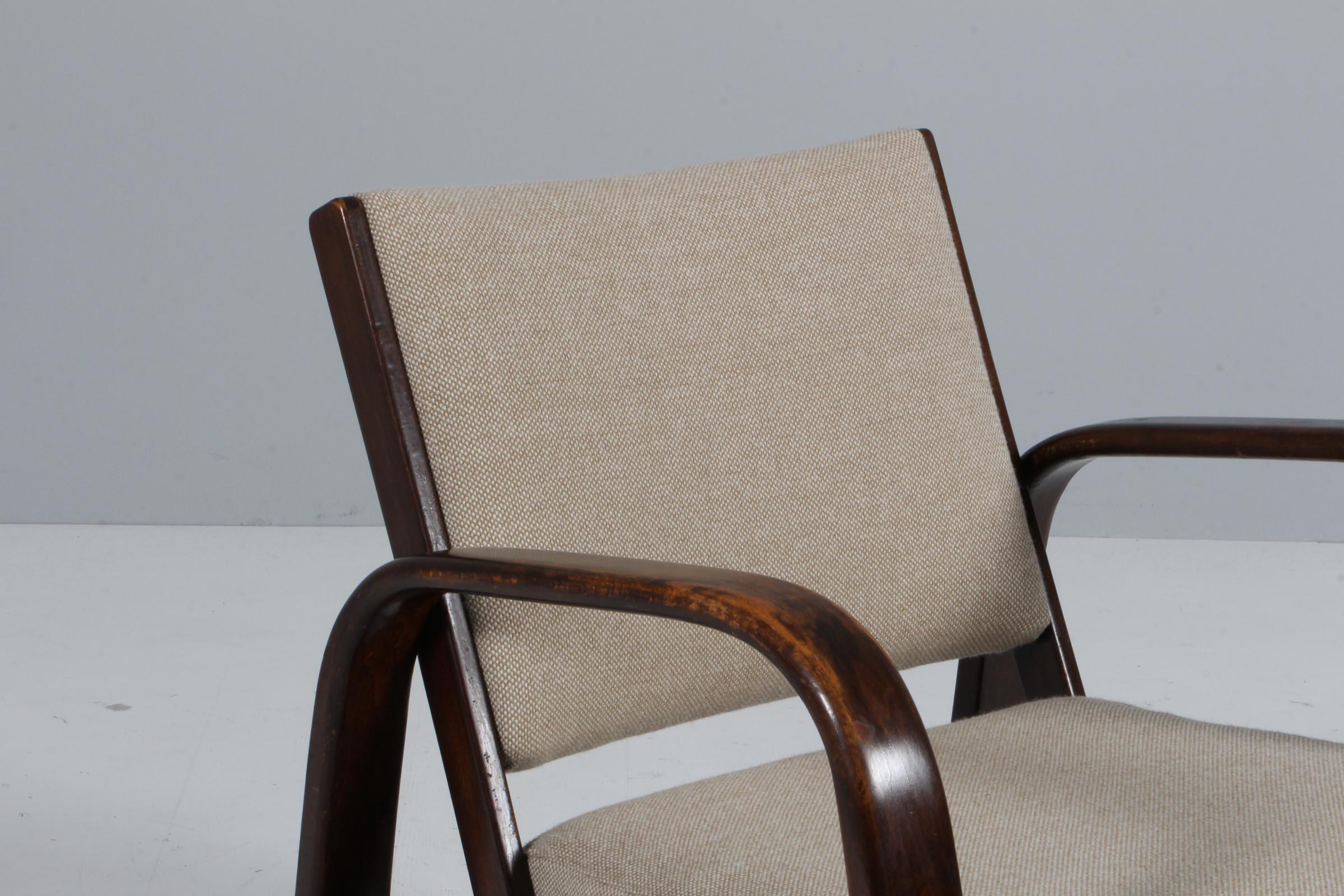 Scandinavian Modern Magnus Stephensen lounge chair in beech, cane and wool, Fritz Hansen 1930's For Sale