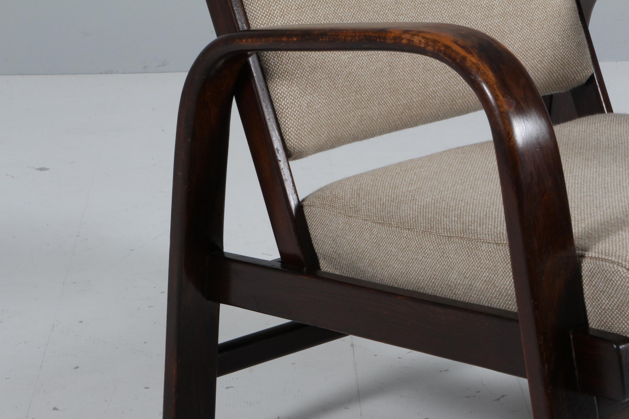 Magnus Stephensen lounge chair in beech, cane and wool, Fritz Hansen 1930's In Good Condition For Sale In Esbjerg, DK