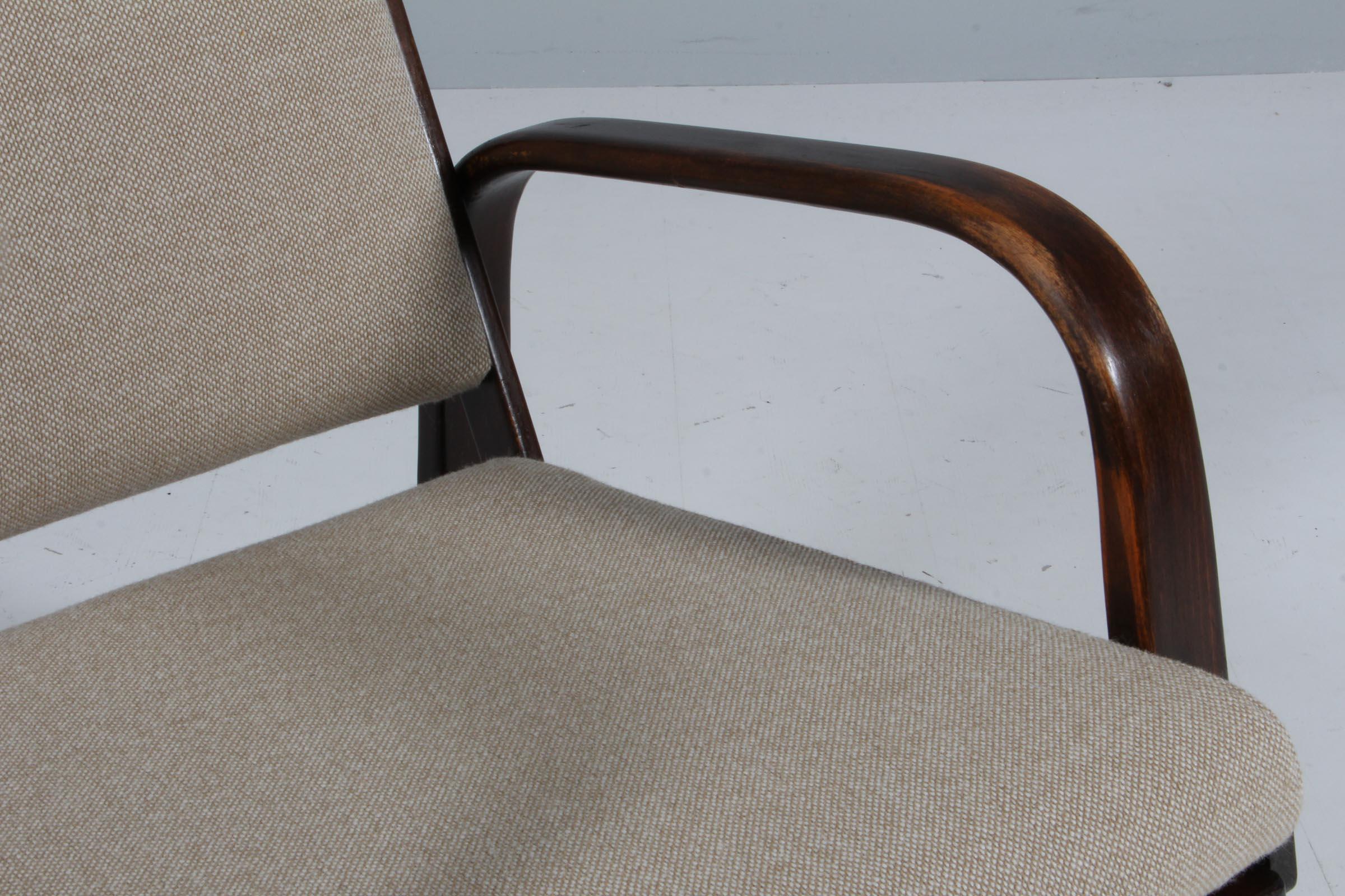 Mid-20th Century Magnus Stephensen lounge chair in beech, cane and wool, Fritz Hansen 1930's